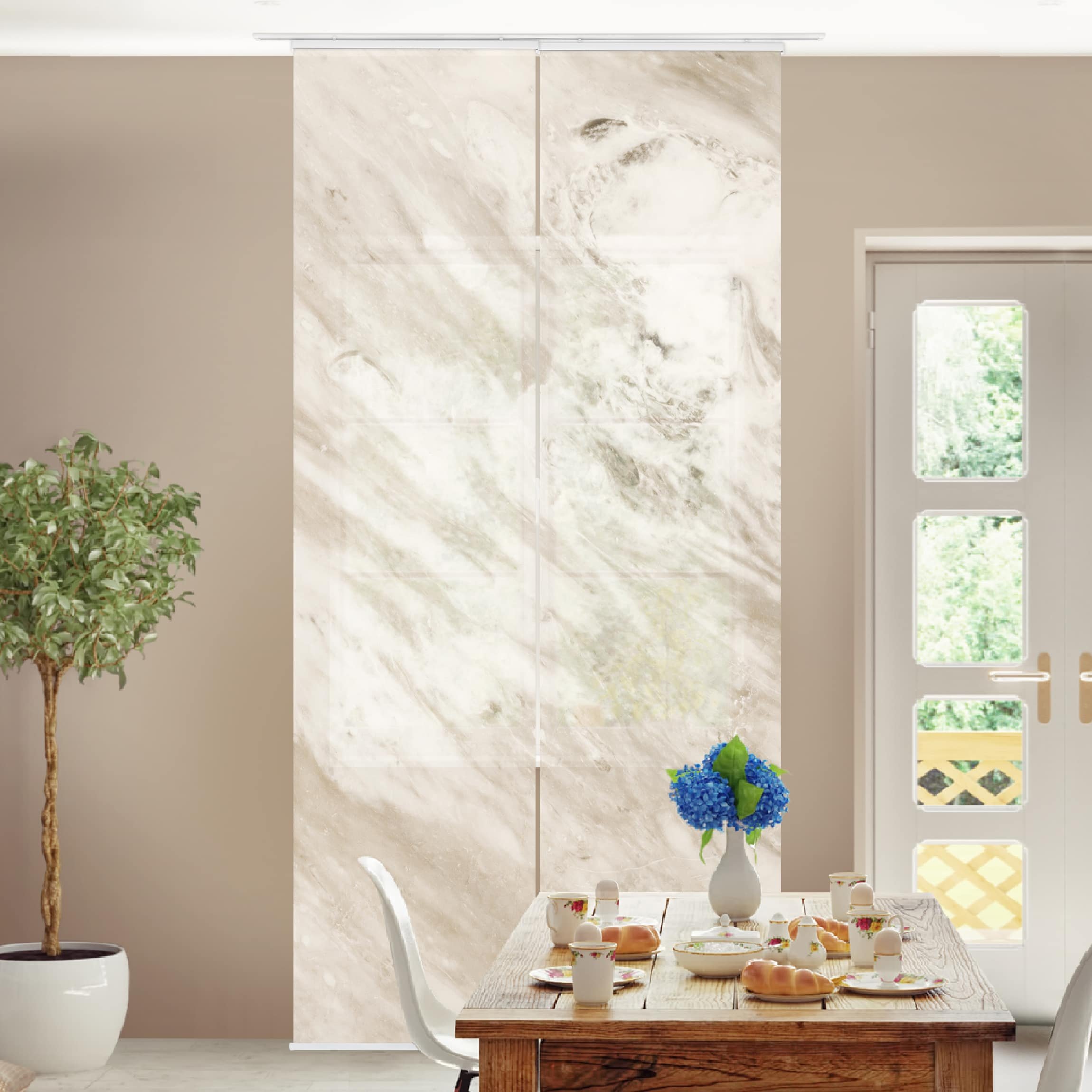 Schiebegardine halbtransparent 60er Paneel Klett Steinoptik Textil lichtdurchlässig - Marmor Modern Flächenvorhang Wohnzimmer Schlafzimmer 1517 (120x250 cm - 2er Set)