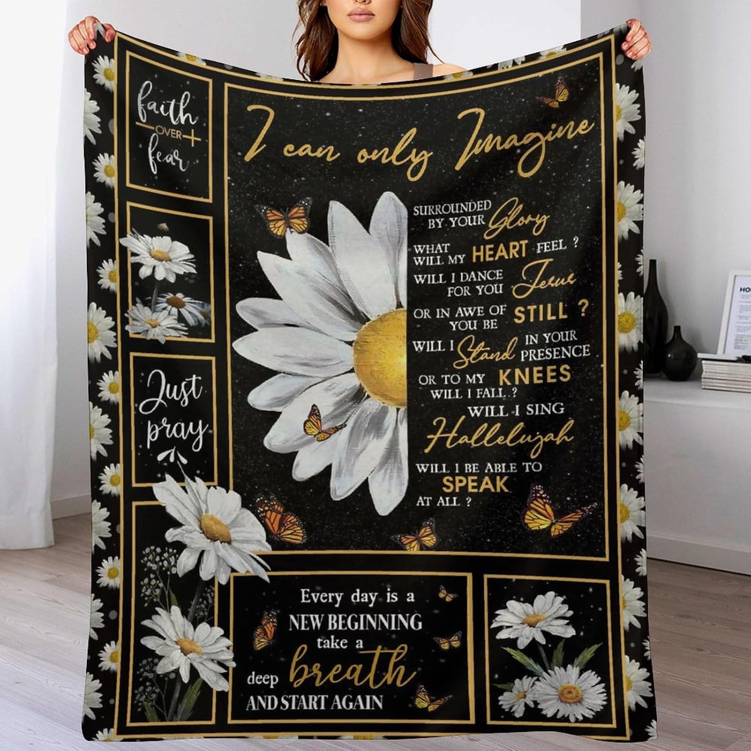 Daisy Blanket Daisy Butterfly Decor Throw Blanket I Can Only Imagine Inspirational Blanket Gifts for Girls Boys Winter Bedding Super Warm Soft Plush Fleece Flannel Blanket for Kids Adult Women 50"x60"