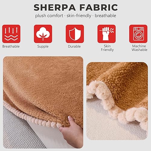 Miniatura 3 de Funda de sofá de forro polar de sherpa para sofá de 3 cojines, marrón, 71" x 134" - Fundas de sofá a prueba de mascotas, funda de muebles resistente
