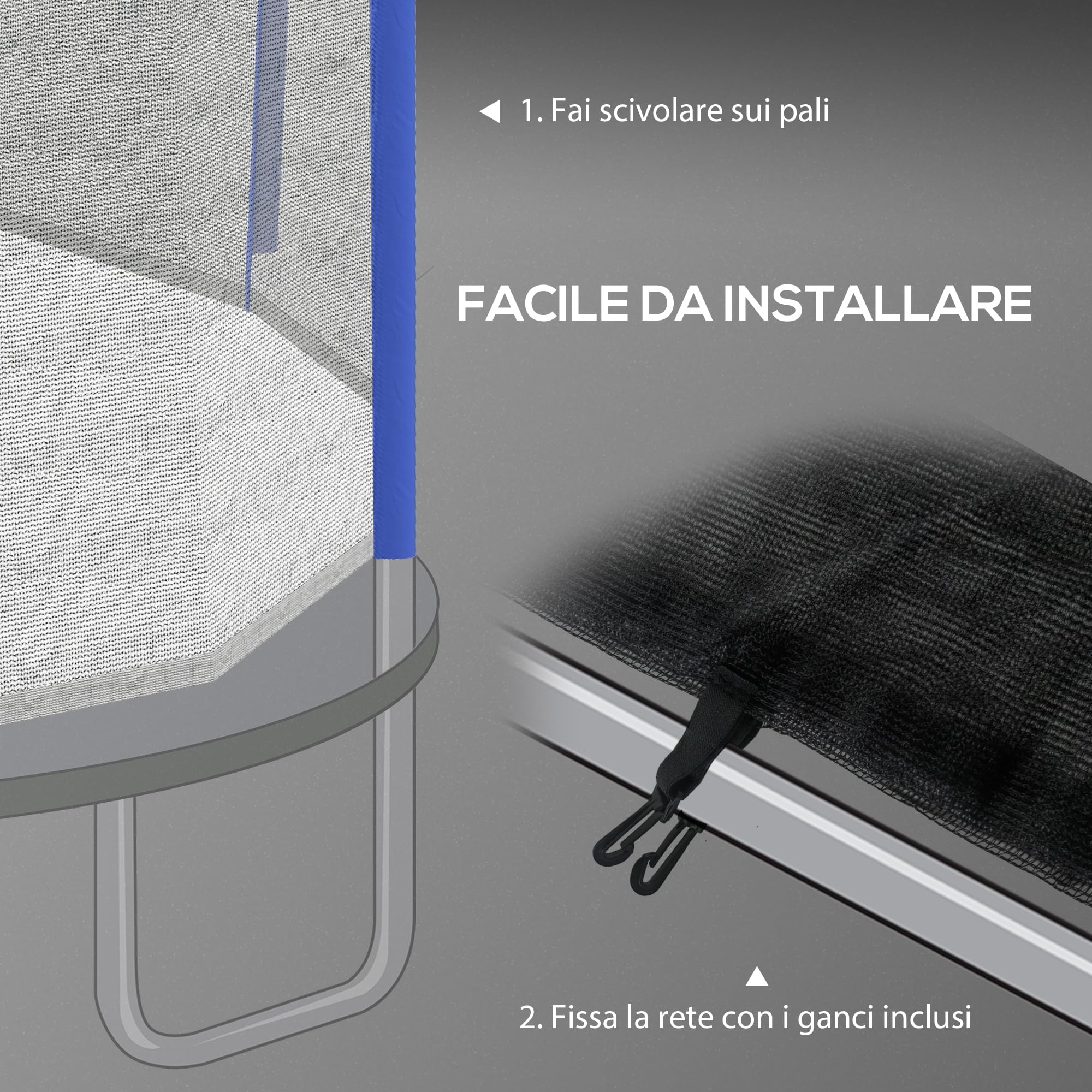 SPORTNOW Rete di Protezione per Trampolini Elastici a 6 Pali con Ingresso con Cerniera, Rete Protettiva per Trampolini in PE, Ø305x180 cm, Nero e Blu