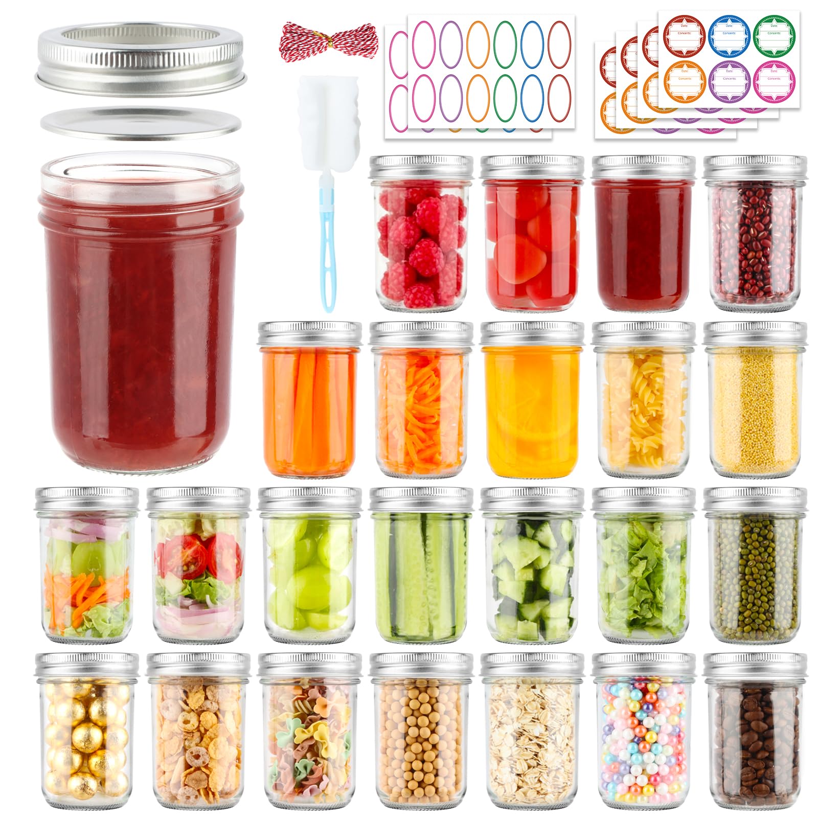 PINIWON 24-Pack Mason Jars with Lids and Bands