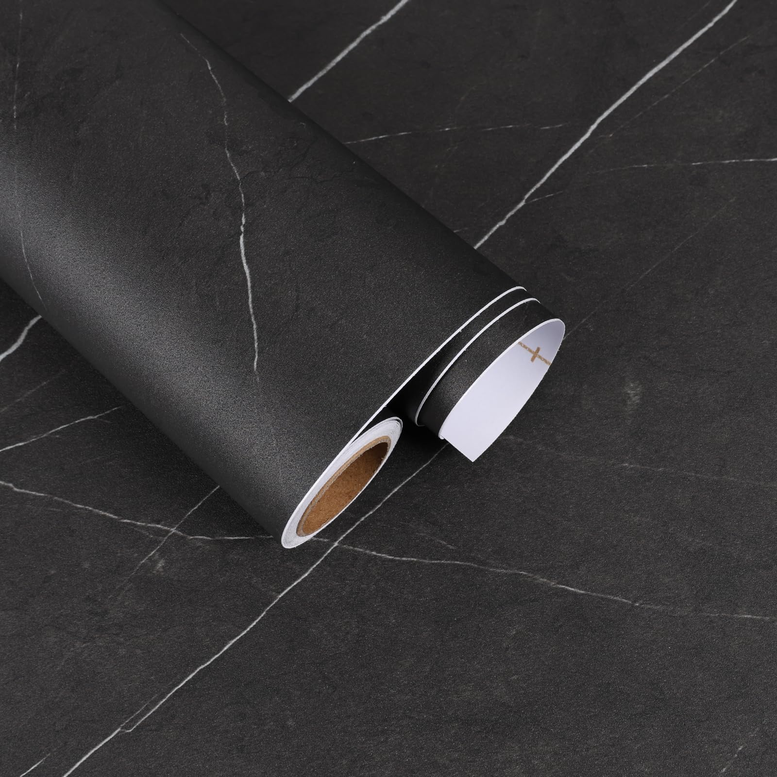Papier peint marbré noir mat vinyle amovible revêtement adhésif