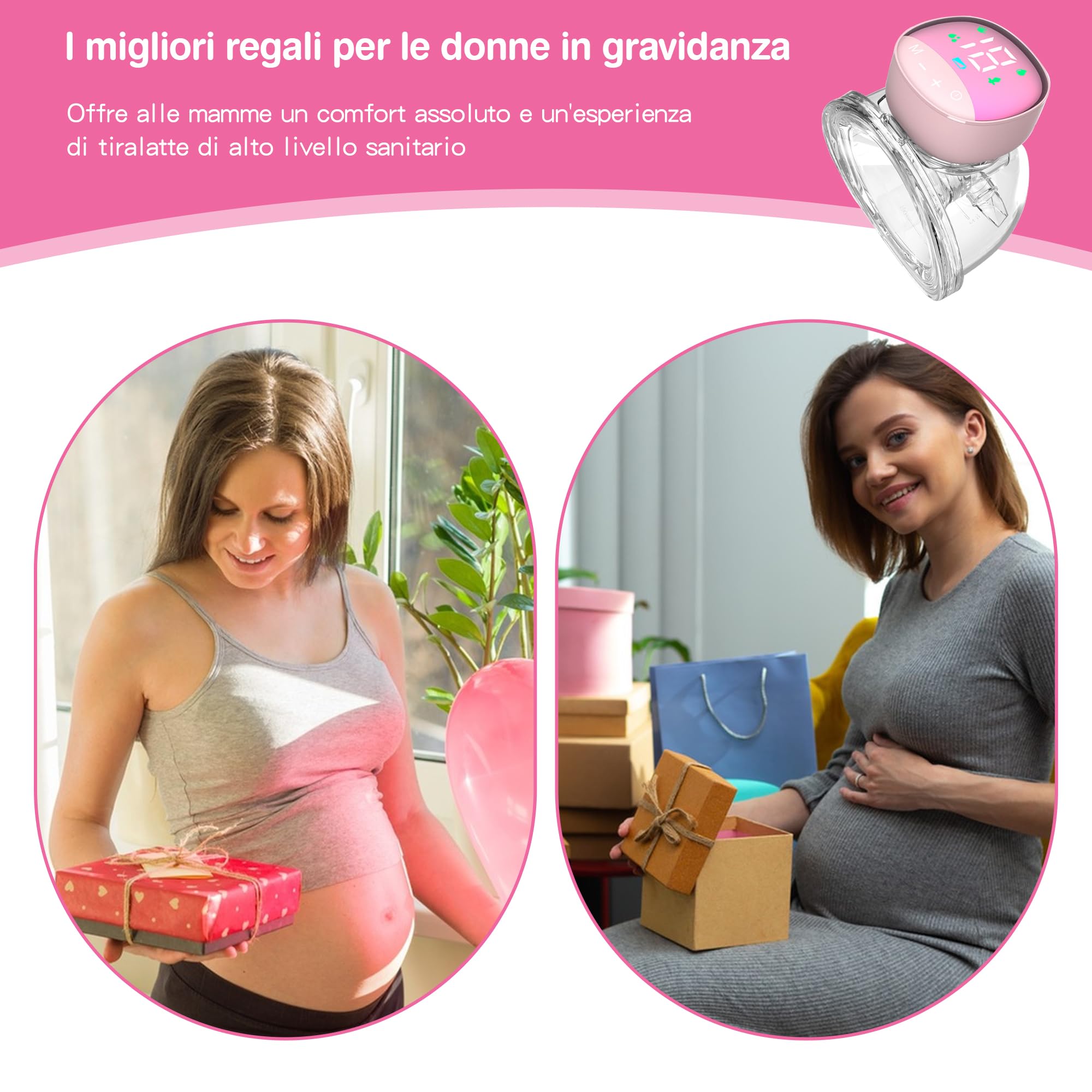 Tiralatte Elettrico Indossabile Portatile ，4 Modalità e 12 Livelli，Tiralatte Neonati Elettrico con Display LCD, Silenzioso Indolore,10 Sacchetti per la Conservazione del Latte Gratuiti (rosa(2pcs))