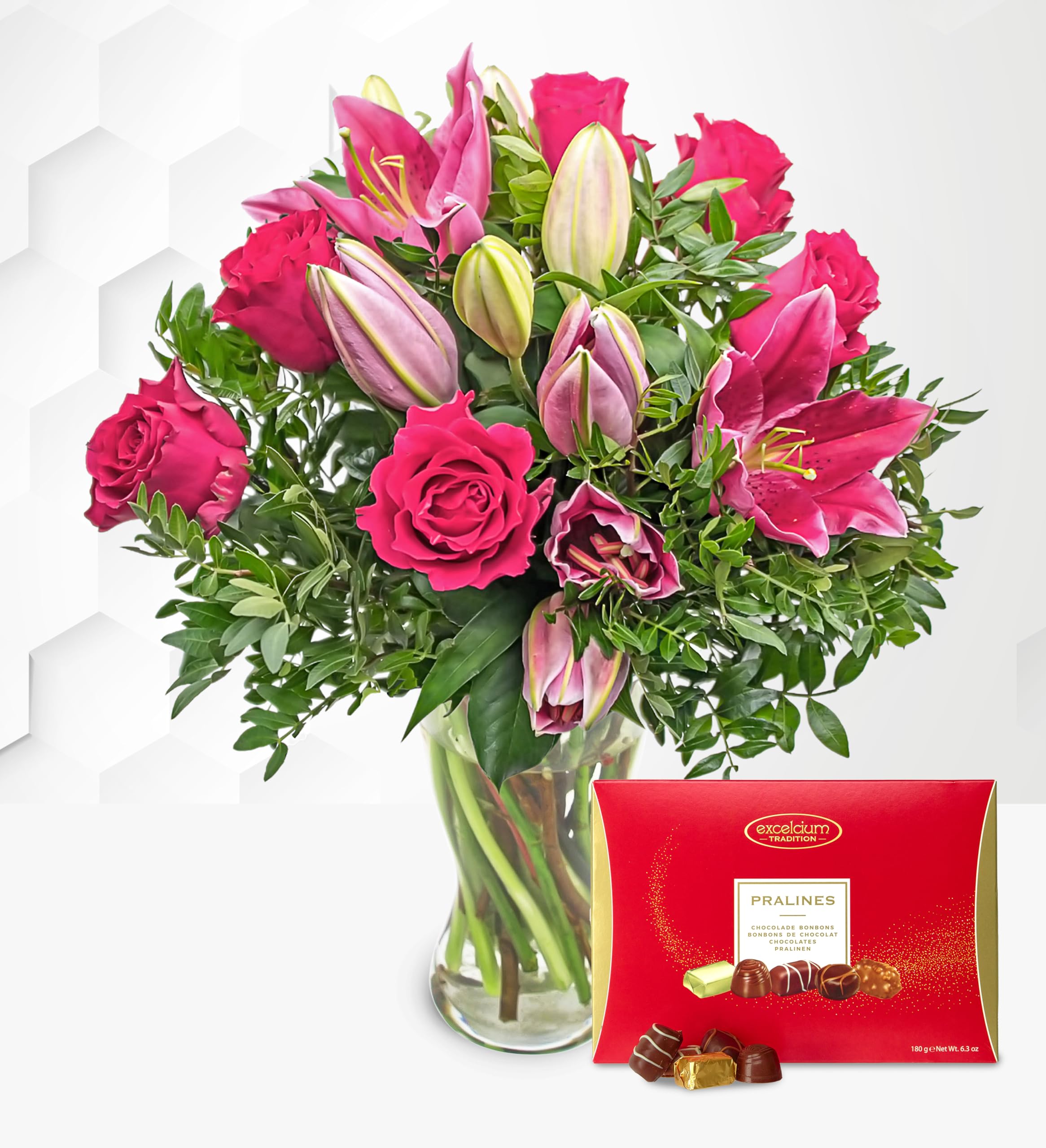 Rose and Lily - Fresh Flowers - Birthday, Anniversary, Get Well, Thank You, Occasion Flower - Cut Floral Arrangement for Home Décor, Gifts, Weddings, Sympathy, Celebrations (Rose and Lily Chocolates)