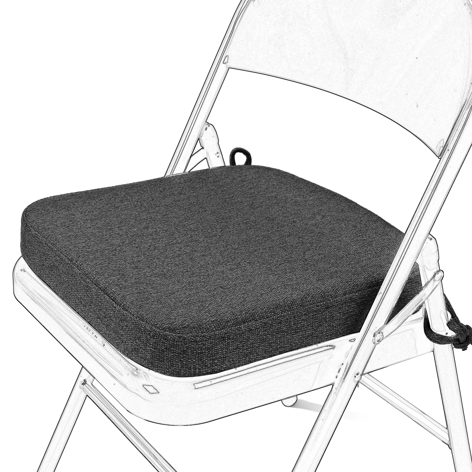 SINOSSO Memory Foam Chair Cushion for Folding Chair 1 Pcs, Thickened 2" Square Kitchen Chair Pad with Ties, Indoor Non-Slip Dining Chair Seat Cushion