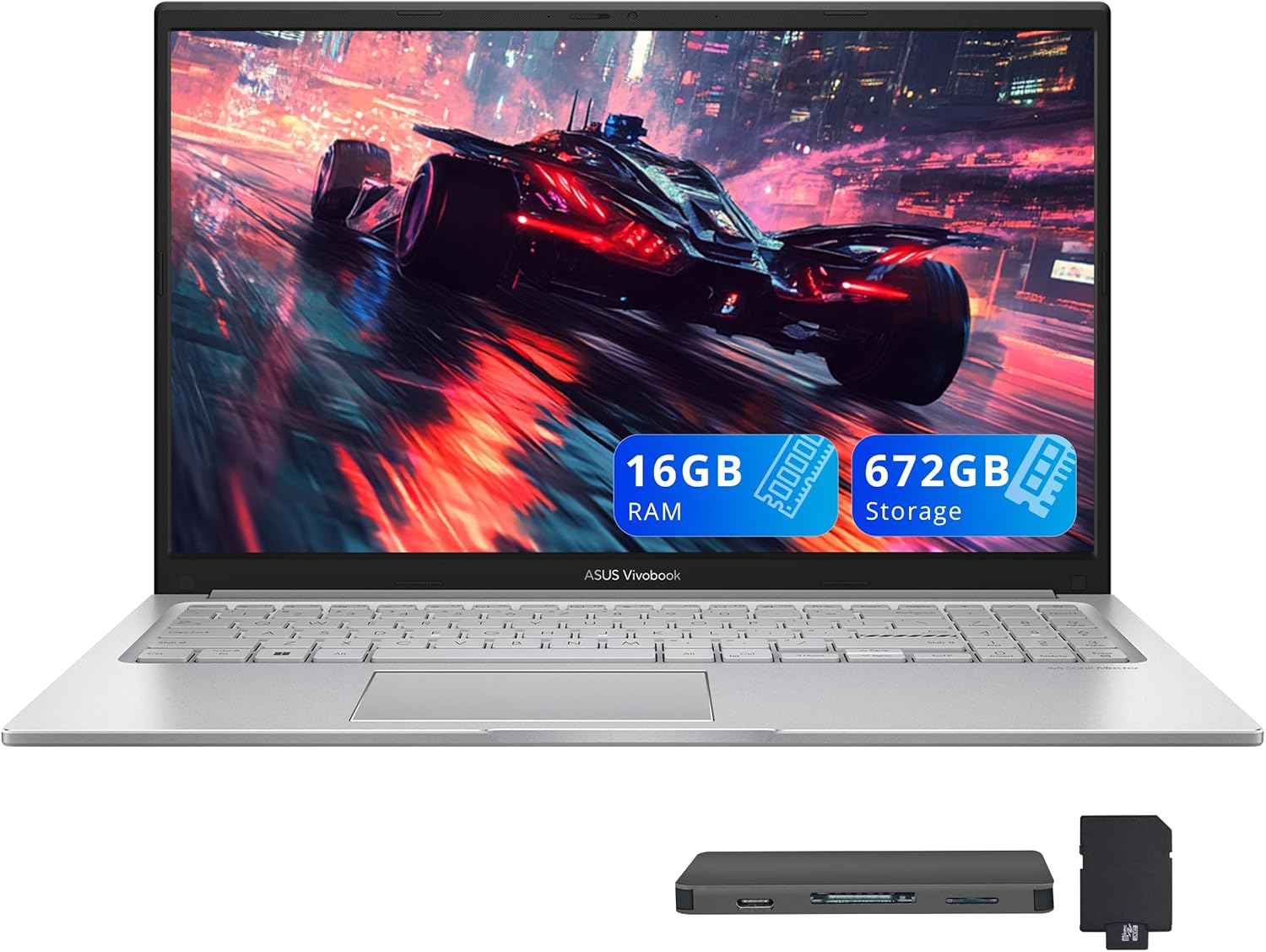 ASUS Vivobook 15.6" FHD IPS Laptop, Intel Core 5 120U, 16GB RAM, 672GB Storage (512GB SSD+160GB Docking Station Set), Intel Graphics, Numeric Keypad, 720p HD Camera, Wi-Fi 6, Windows 11, Silver