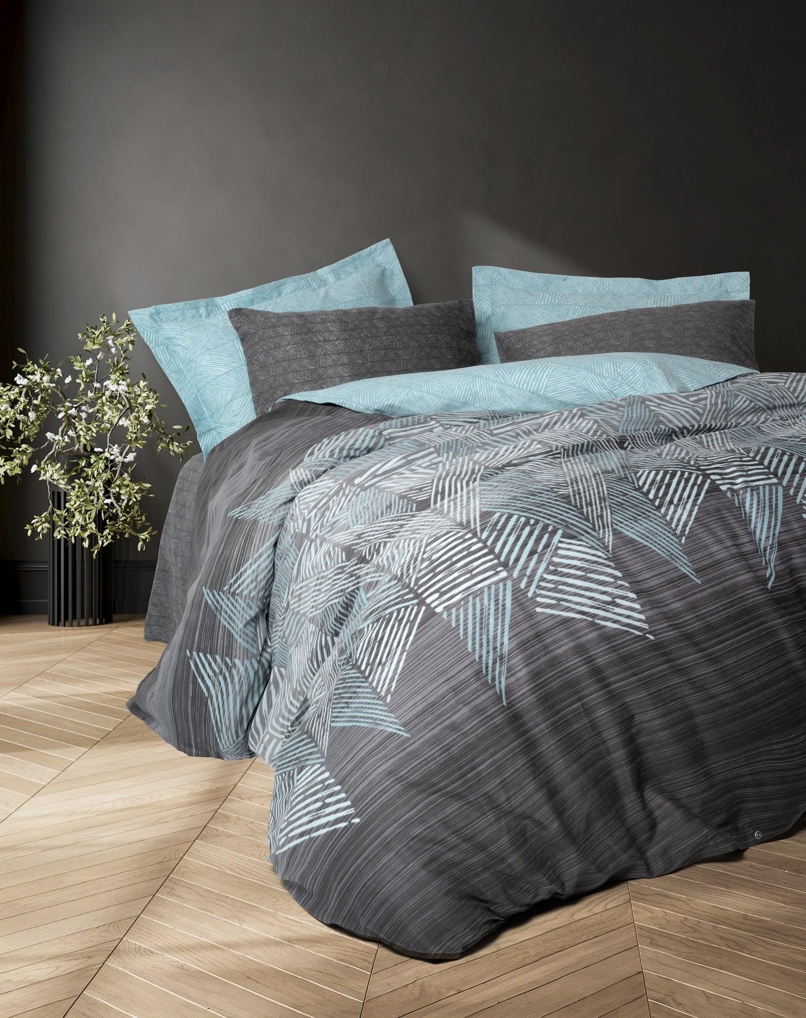 Nuit Des Rêves Premium Ranforce Single Quilt Cover Set, 135 x 200 cm, 100% Cotton, Anthracite, Reactive Printing, Machine Washable, Button Closure, Cosy & Stylish Bedding
