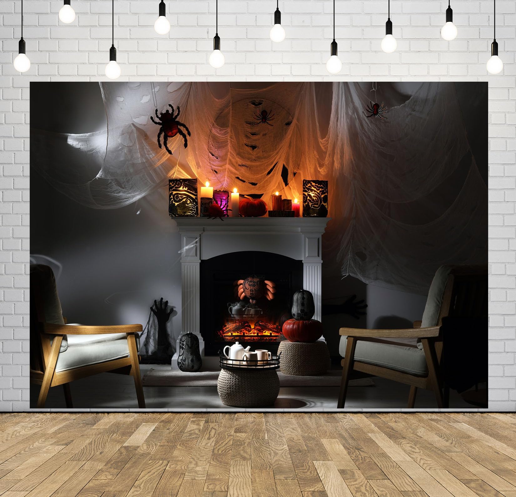 10x8FT (3x2.5m) Salotto Halloween Con Ragnatele Sfondo Fotografico