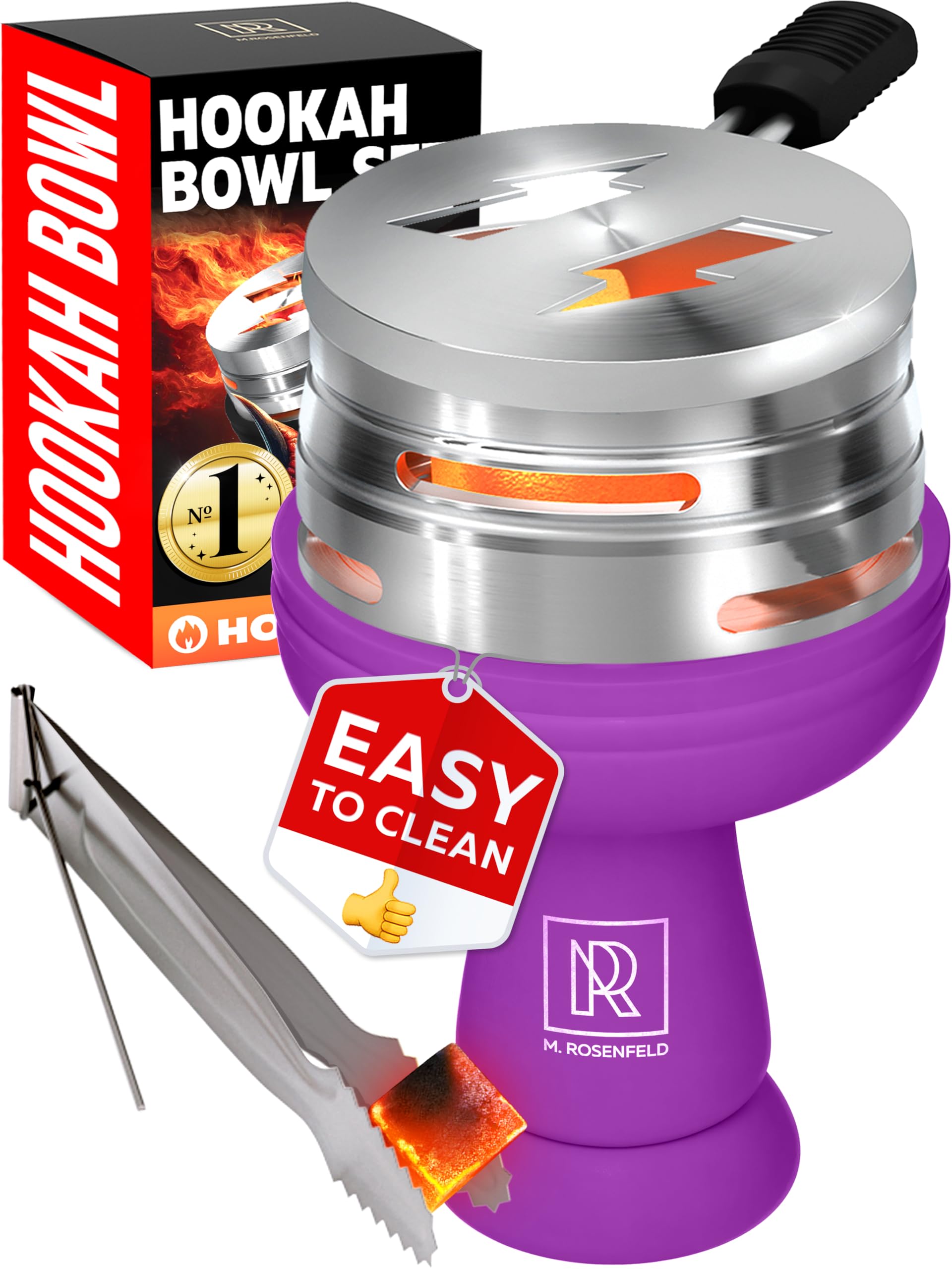 Premium Purple Silicone Hookah Bowl Set – Universal Phunnel Hookah Head Bowl for Perfect Heat Management – Durable, Easy-to-Clean Hookah Top with Tongs – Shisha Bowl for Smooth Airflow & Max Flavor