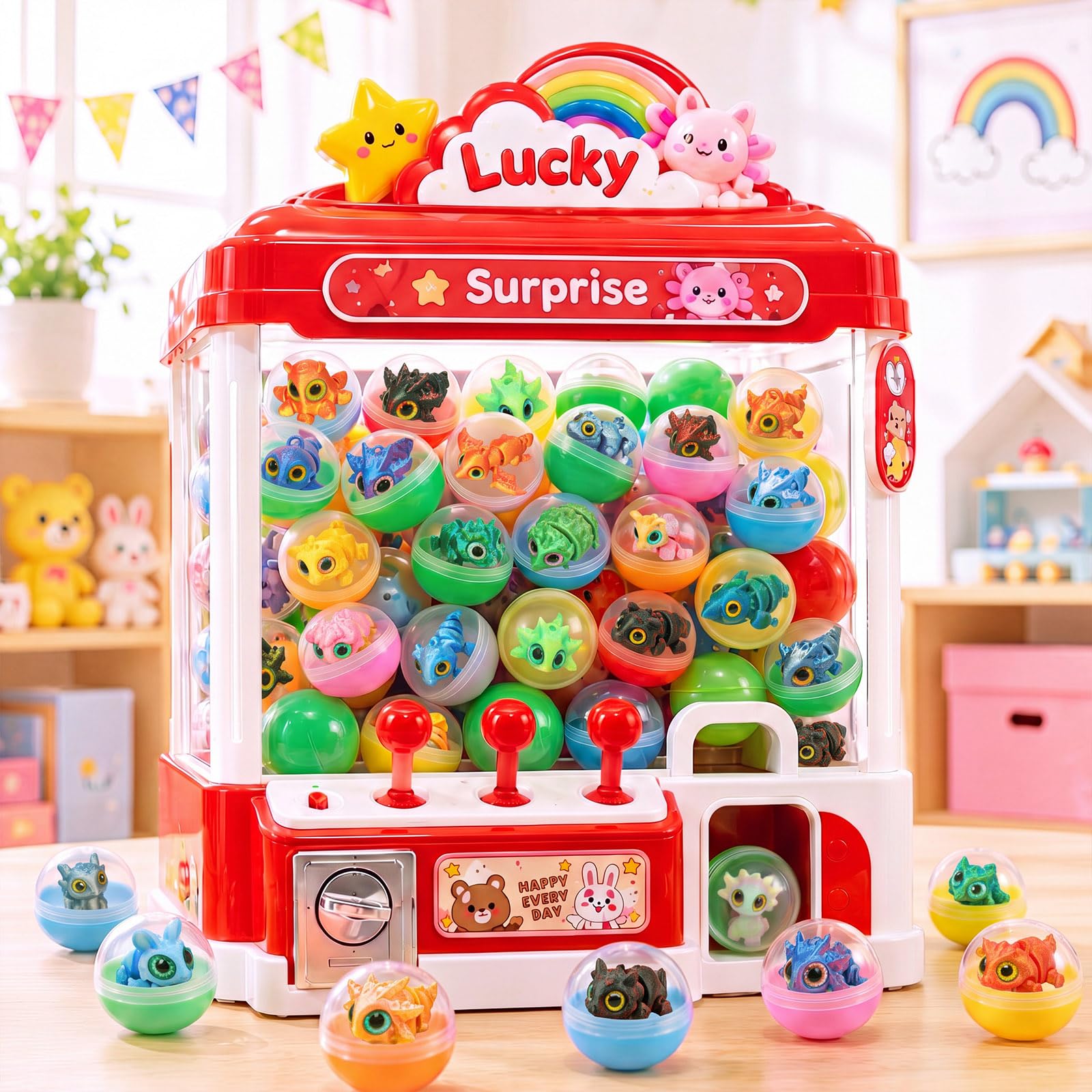 Set di 50 mini animali stampati in 3D con 50 capsule, mini figure di animali, per alleviare l'ansia, per distributori automatici di gomme da masticare, premi in classe, regali di Carnevale