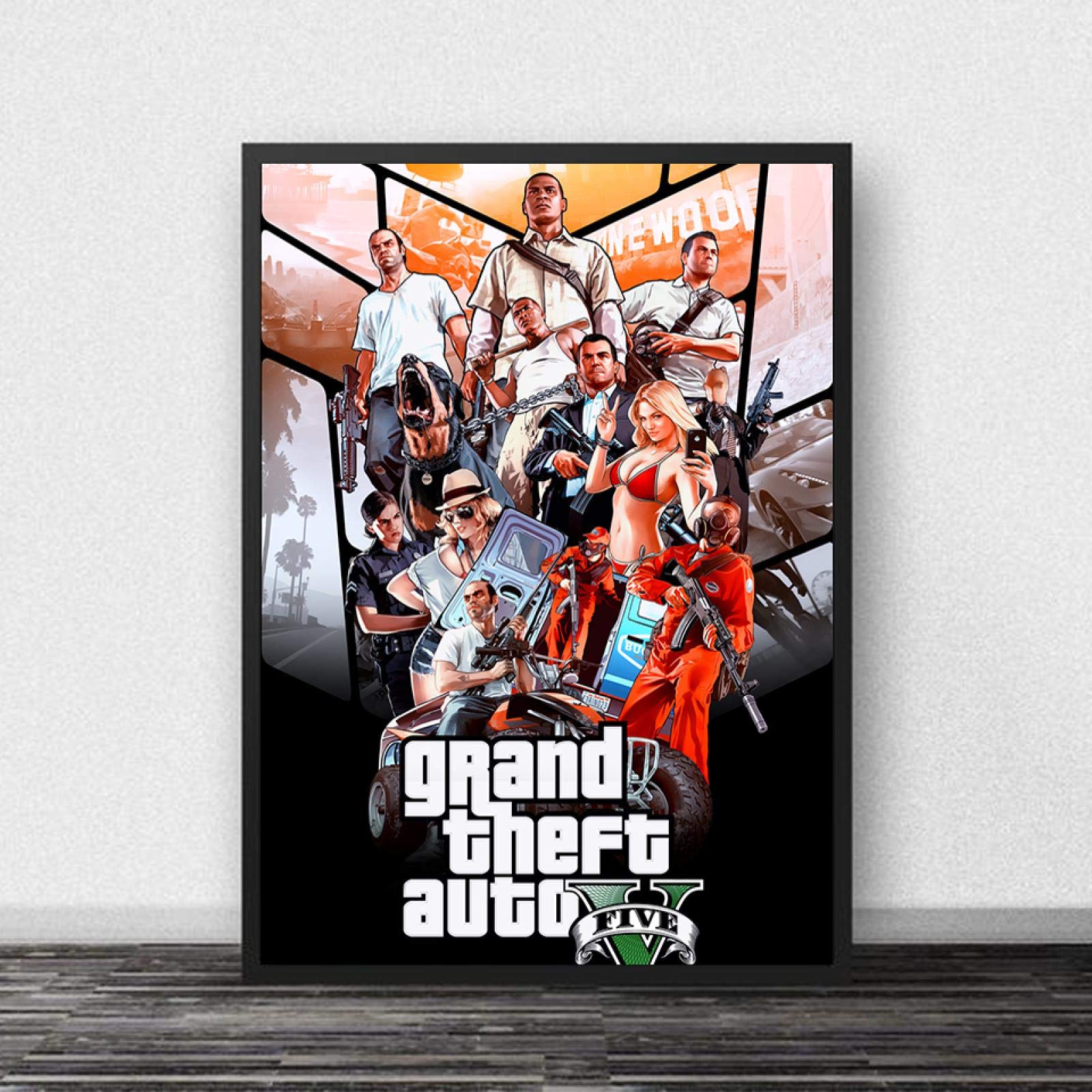 YF’PrintArtCanvas Prints Gta 5 Poster Canvas Wall Art Grand Theft Auto V Game Wallpaper Prints Bar Mural Bedroom Decoration Frameless 50X70Cm -A231