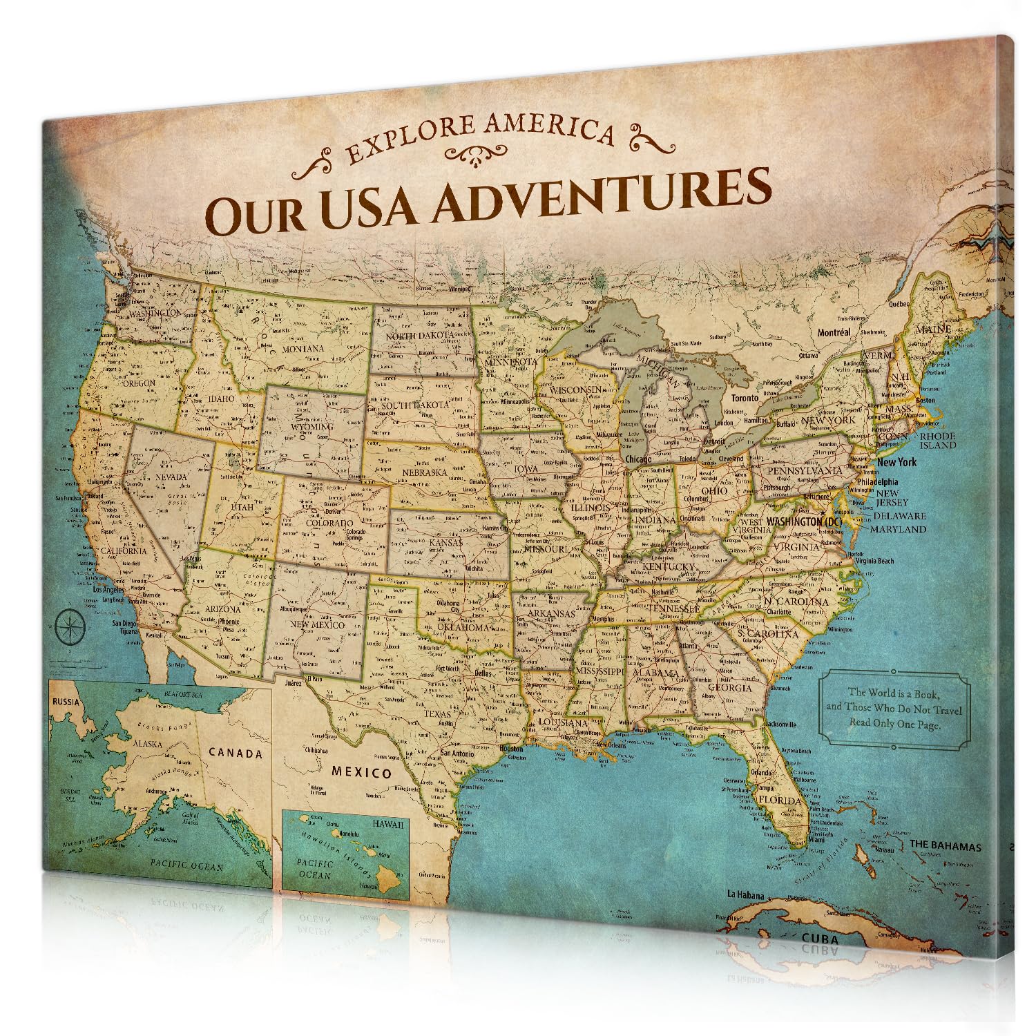DECORARTS US Maps for Wall, Antique Canvas USA Map, 20x16''