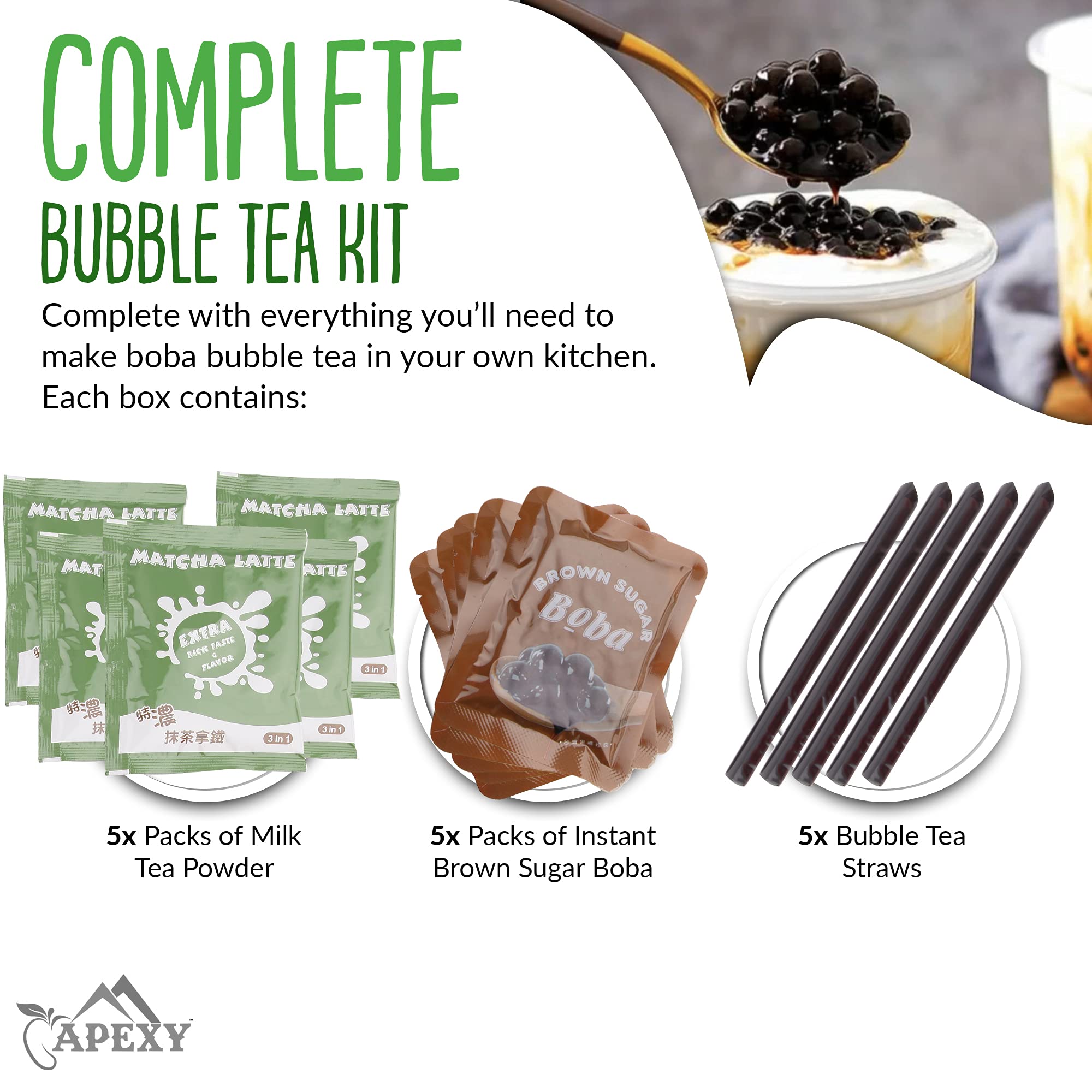 APEXY Bubble Tea Complete Set with Real Boba Pearls, Best DIY Boba