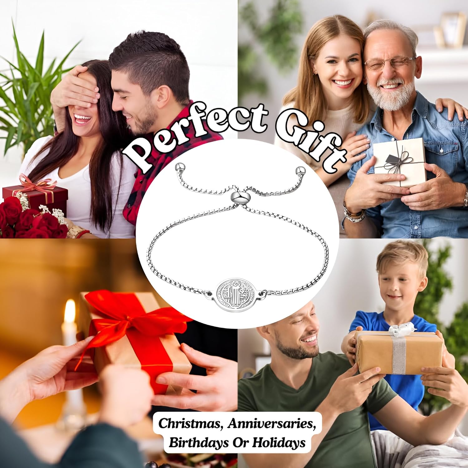 LUSSO 925 Sterling Silver San Benito Bracelet For Women And Men - 14K Gold Filled St Benedict Medal Bracelet Adjustable, Religious Saint Benedict Bracelet Braided Rosary Coin Beaded - Image 7