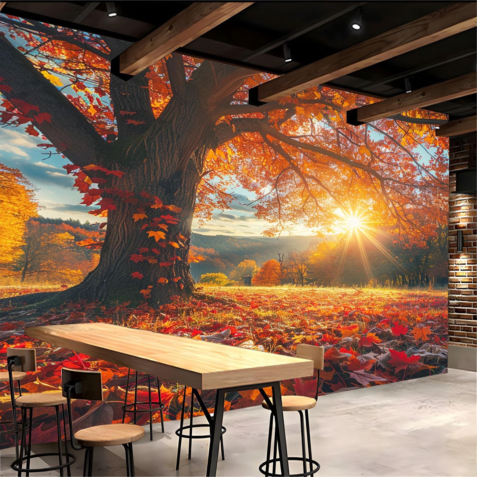 Poster Giganti da Parete Paesaggio autunnale del tramonto dell'acero Fotomurale Carta da Parati TNT Murale alla Moda Decorazione da Muro fotografica 300x210 cm Murale per Camera Letto Sala