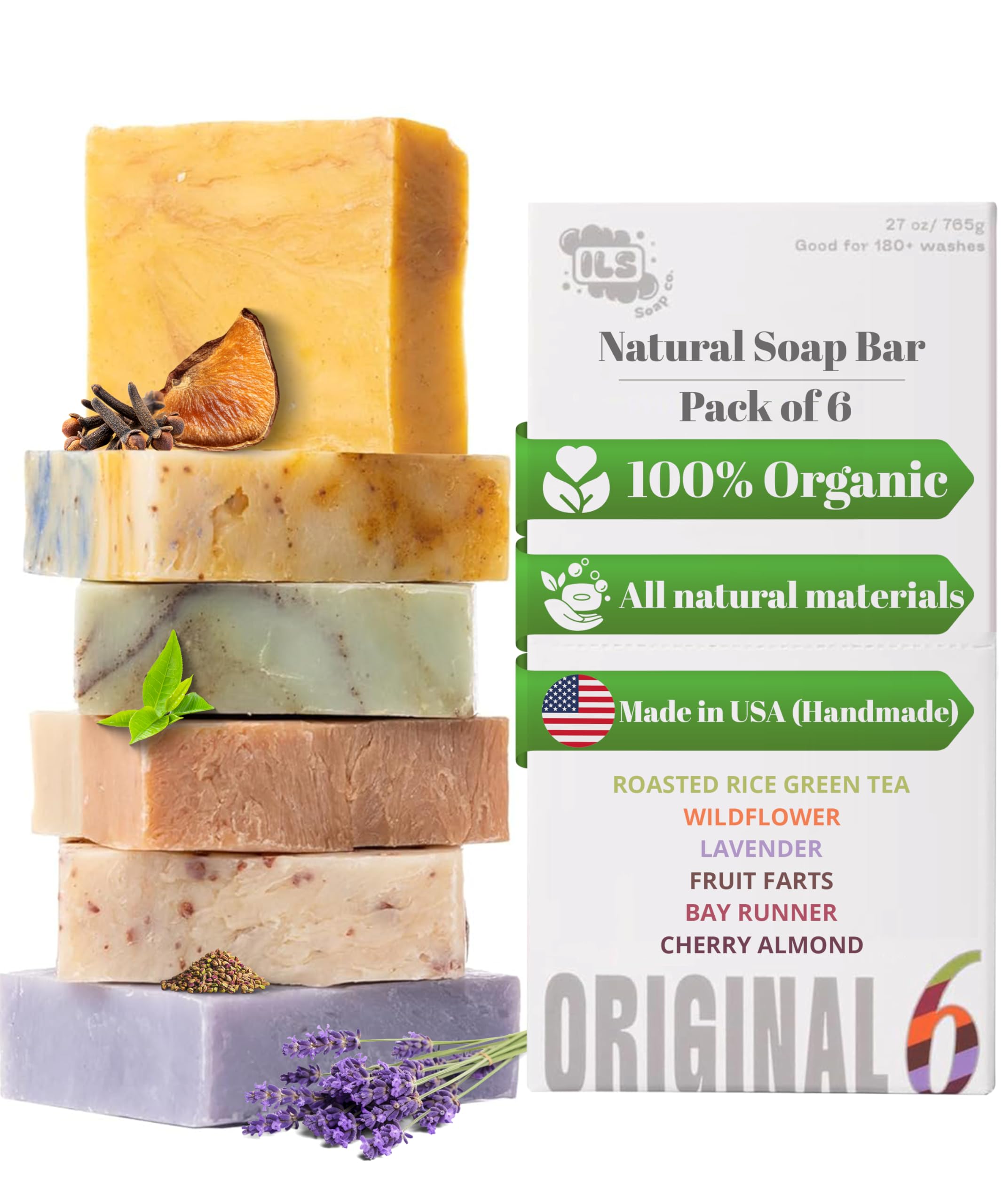 ILS Soap Co. Original 6 6-Pack – All-Natural Soap bar for Men & Women – Cold Process, Handmade in the USA