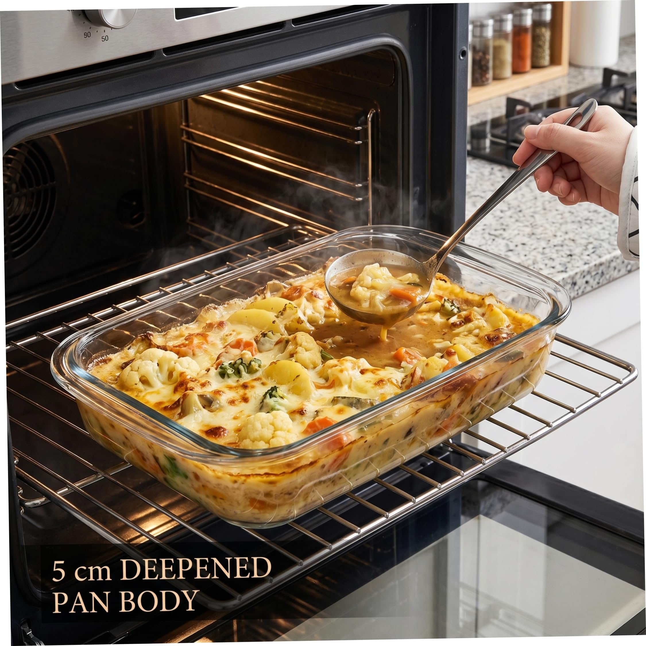 Molde de vidrio para hornear, rectangular, para lasaña de borosilicato de 3 cuartos de galón, 5 cm, apto para horno y microondas