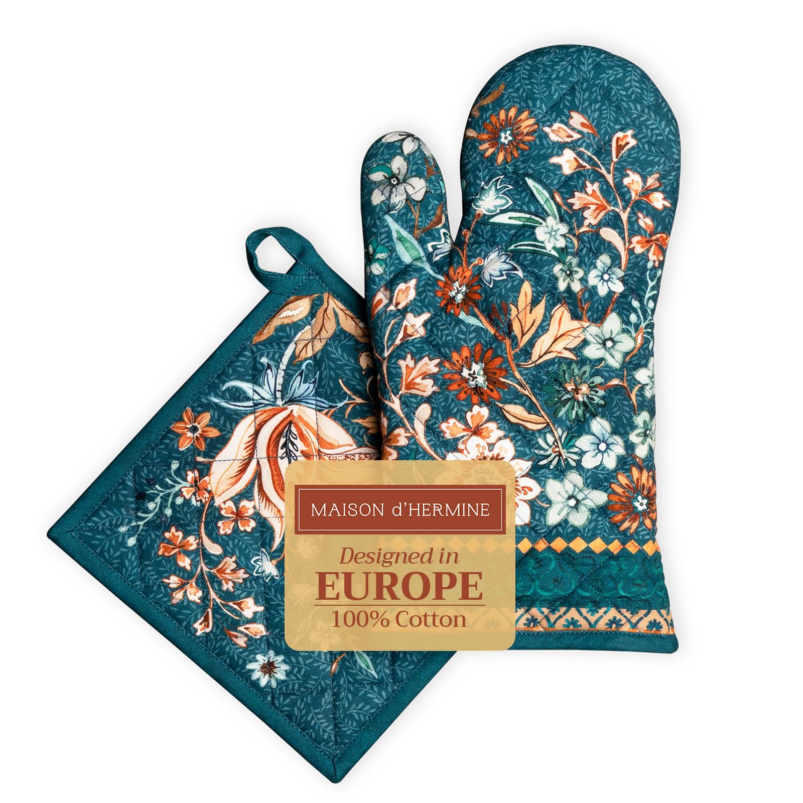 Maison d' Hermine 100% Cotton Oven Mitt & Pot Holder Set (19x33 & 20x20cm) — image 1