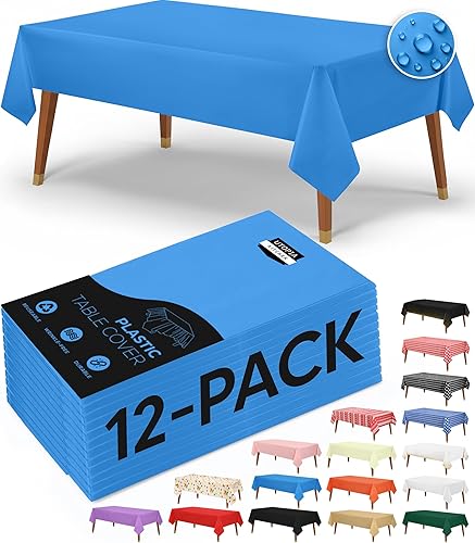 Utopia Kitchen Mantel de Mesa de Plástico Desechable (Paquete de 12 - 54x108 Pulgadas) Mantel Rectangular Azul Impermeable Resistente a Manchas