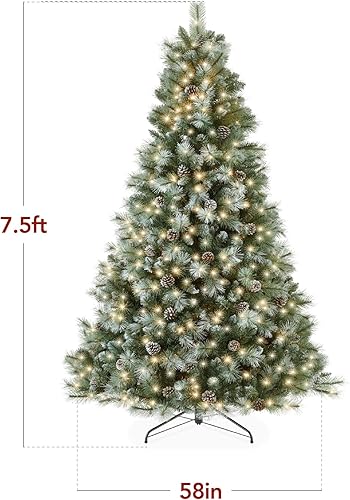 Miniatura 9 de Best Choice Products Árbol de Navidad de pino escocés completo, decoración navideña esmerilada preiluminada de 7.5 pies con 1,500 luces micro LED