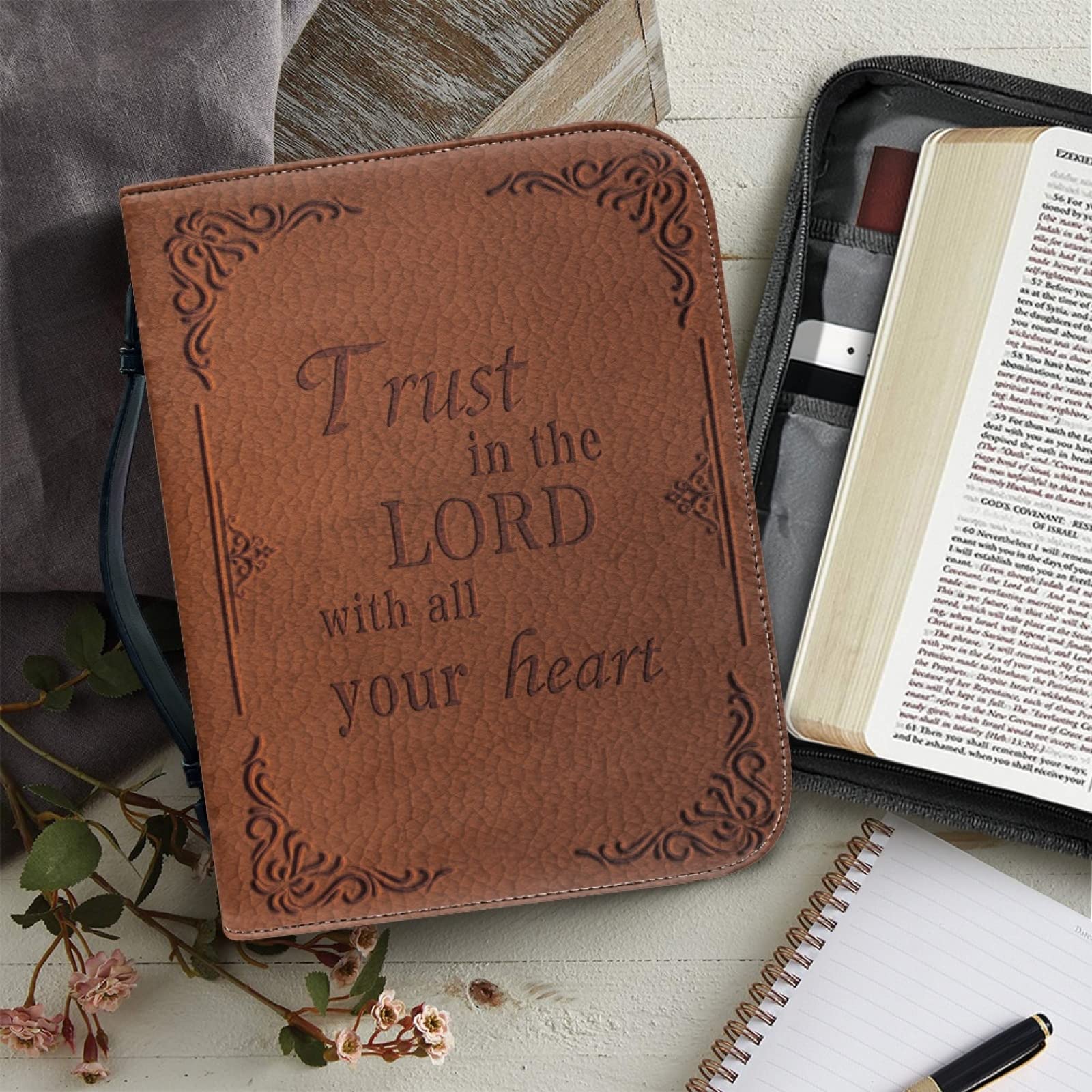 Custodia Bibbia in Pelle Personalizzata con Cerniera Grande Borsa Biblica Donna