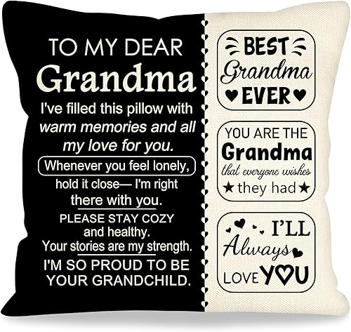 Ideas de regalos de cumpleaños para abuela, fundas de almohada decorativas de 18 x 18 pulgadas, regalos para la mejor abuela del mundo, fundas de