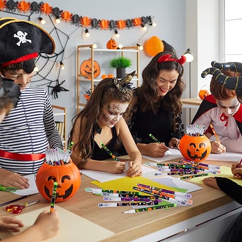 Miniatura 6 de Kolewo4ever Lápices de Halloween translúcidos, multipunto, multicolor, no afilables, lápices de plástico desplegables, calabaza, lápiz de