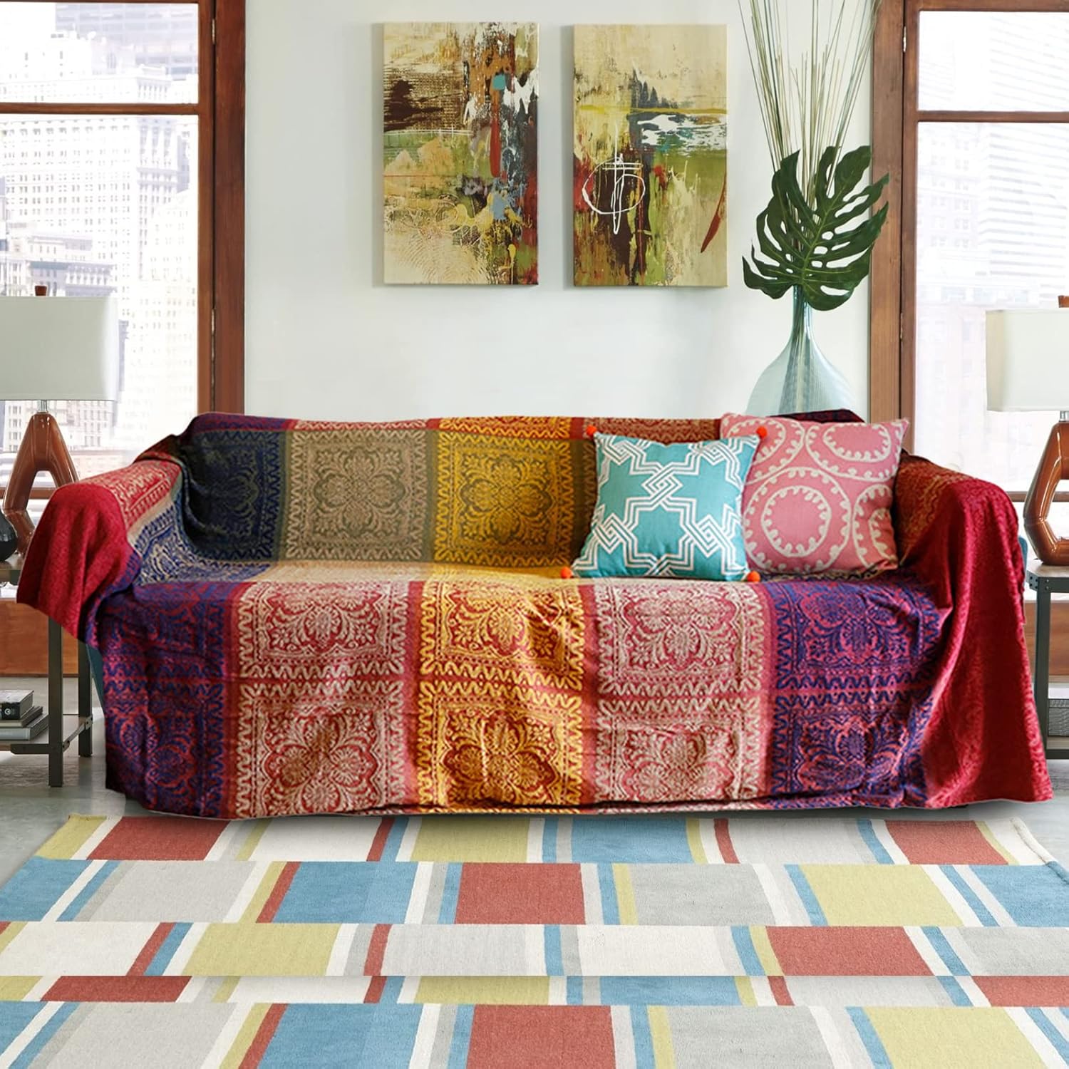 Foreate Colorful Jacquard Chenille Couch Covers Blanket 83