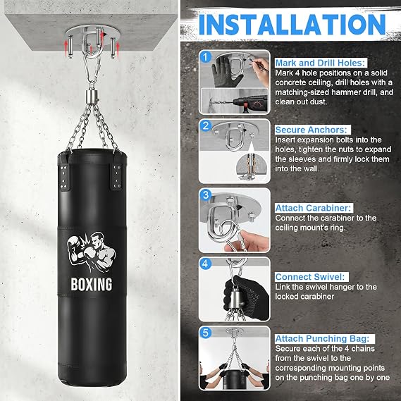 Punching Bag for Adults Ninonly 120cm Heavy Boxing Bags with Boxing Gloves,Reaction Ball,Hand Grip Strengthener and Jump Rope for Kickboxing Muay Thai Karate Judo Taekwondo Home Gym Training-Unfilled