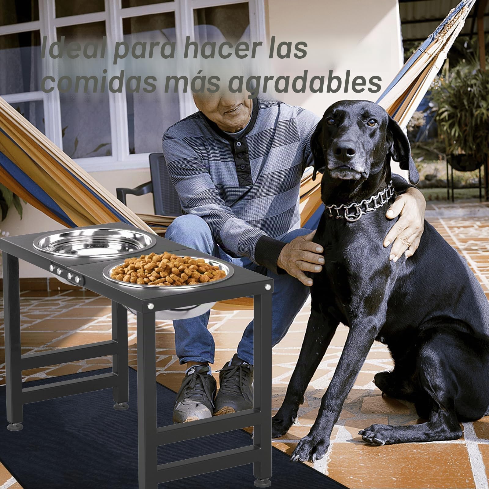Cuencos elevados de metal para perros grandes de raza extra grande Soporte de cuenco para perros elevado con alfombrilla a prueba de salpicaduras y cuencos para mascotas de 3000ML, comedero de 17" de