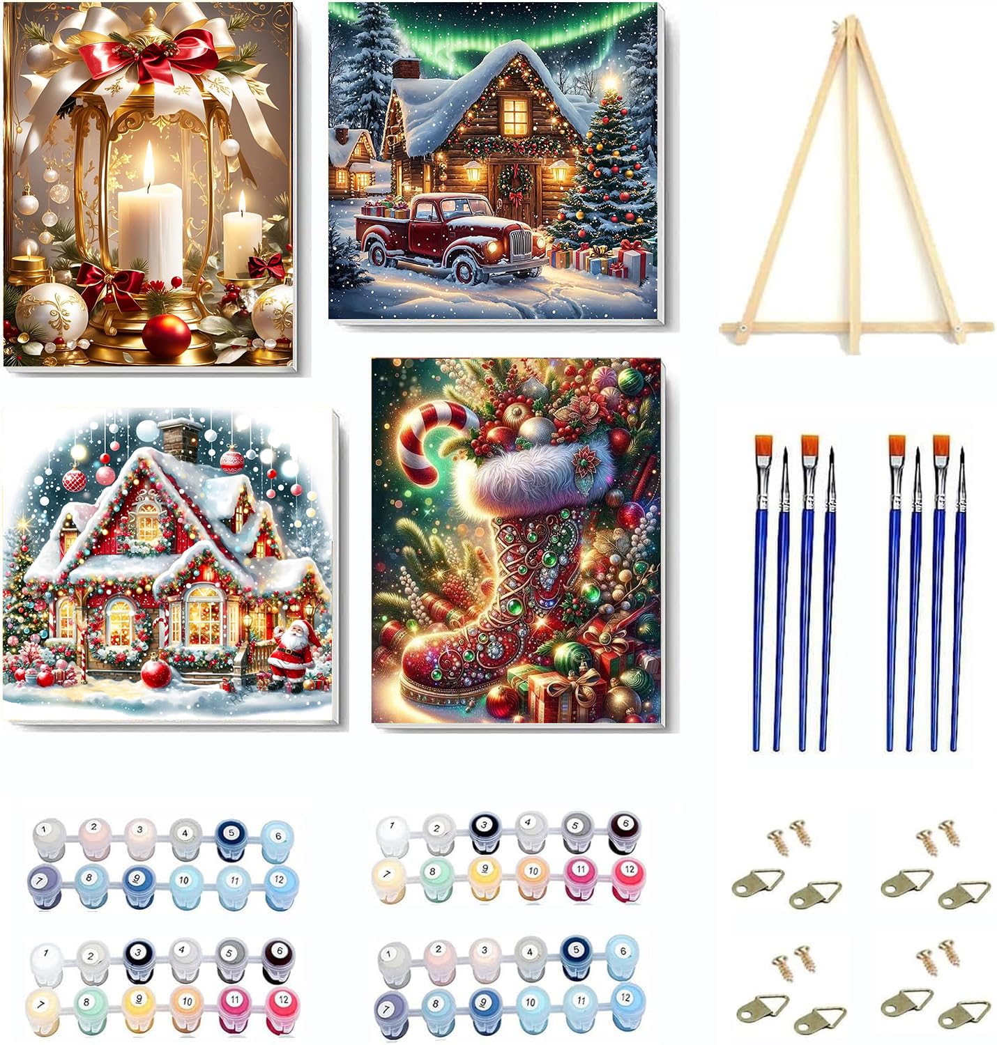 4 Pack Christmas Paint by Numbers Kit for Adults Beginner with Framed,Winter Easy Adult Paint by Number Kits on Canvas DIY Painting for Beginners Art