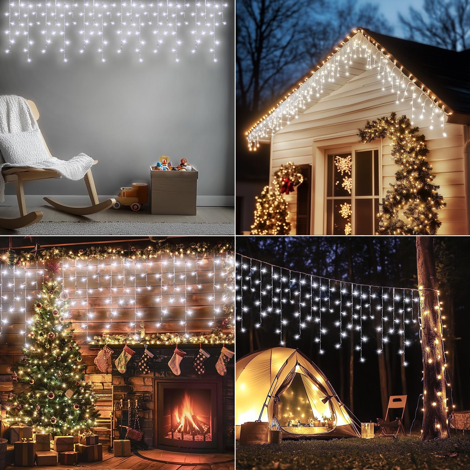 Solari Tenda Luminosa Esterno [15m + 5m], 506LEDs Luci Natale Esterno con 2500mAh Pannello Solare,Collegabili,8 Modalità,Luminosità Regolabile,IP65 Luci Natale Esterno Cascata (Bianco)