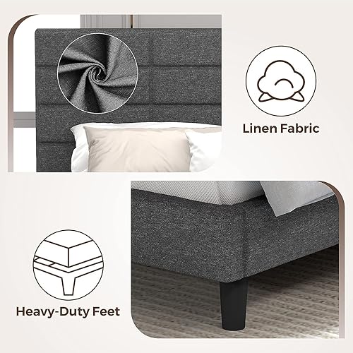 Miniatura 5 de Youmumeub Base de cama tapizada, plataforma de base de cama matrimonial con cabecera ajustable, marco de cama de tamaño matrimonial compatible con