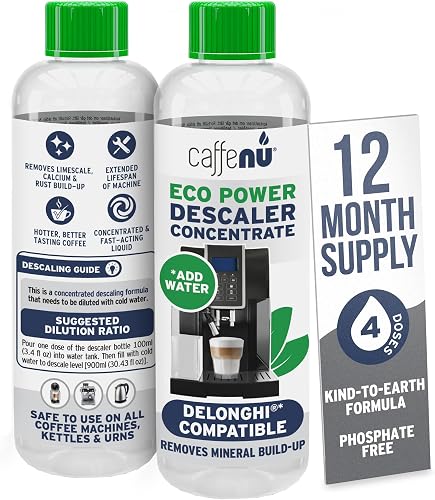 Caffenu Compatible with Delonghi Descaler Liquid. 400ml Delonghi Descaler Set. Part of the Delonghi descaler set. Removes Limescale and Provides Hotter Coffee. 1 Year Supply