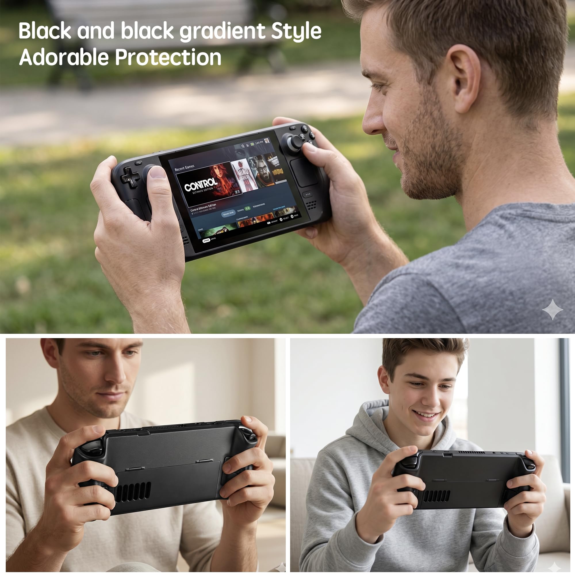 UYIYE Étui avec béquille pour Steam Deck OLED et LCD, poignée en cuir, noir