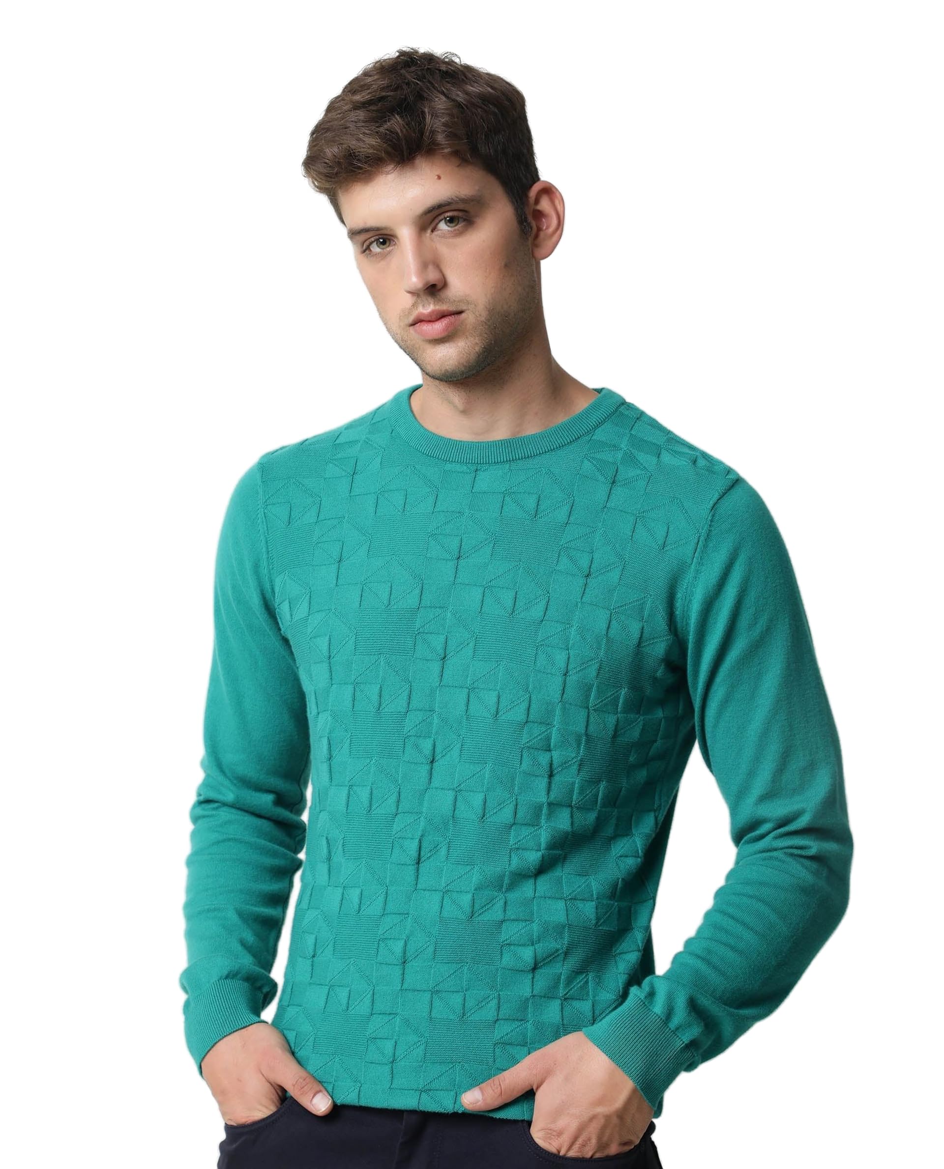 rare rabbit Men's Russ Relaxed Geometric Cotton Crew Neck Sweater-picture-37