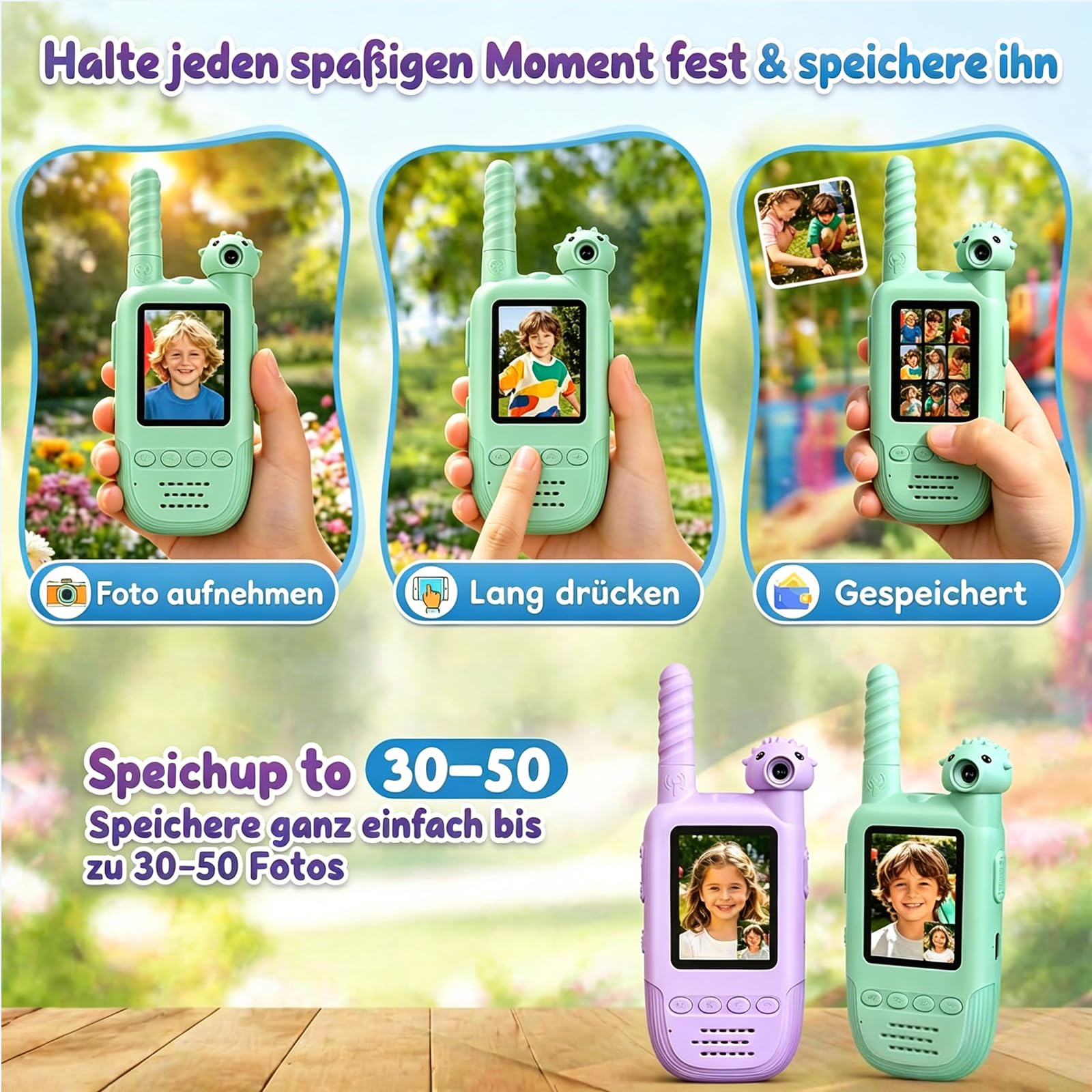 Video Walkie Talkie Kinder 2er Set, wiederaufladbare Walky Talkies mit 180° Kamera & Foto, Draußen Spielzeug Geschenk für Jungen Mädchen 3-12 Jahre