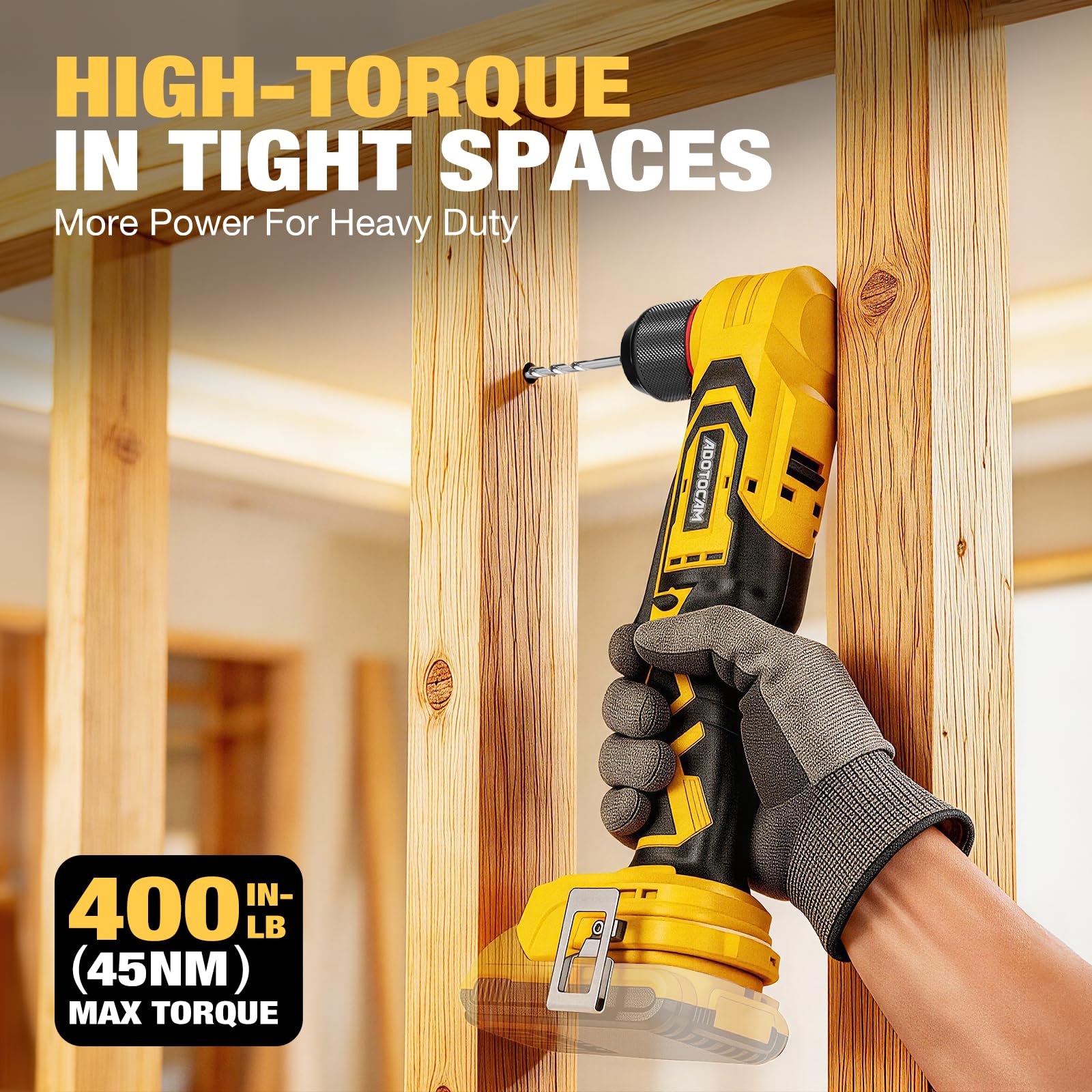 Trapano ad angolo retto senza spazzole per DeWalt 20 V (solo utensile), trapano angolare senza fili da 3/8" con design compatto e velocità variabile, con luce LED per viti/foratura