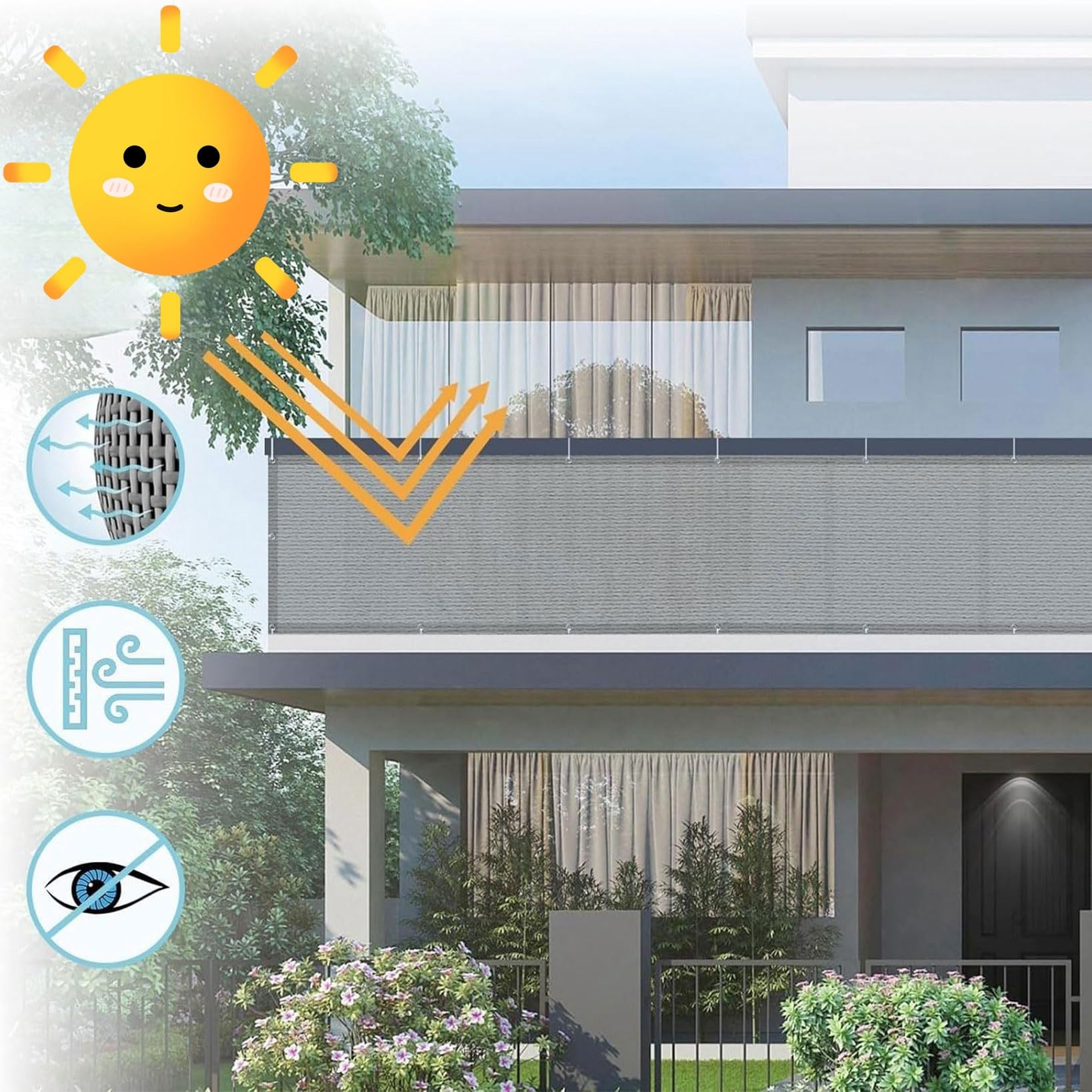 Brise Vue Balcon Exterieur 150 x 400 cm Protection UV Écran d'Intimité Extérieur avec Attaches Crème