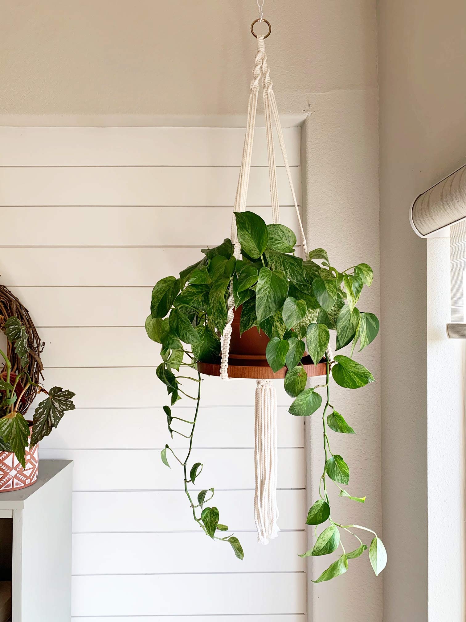 TIMEYARD Macrame Plant Shelf Hangers-Indoor Hanging Planter Decorative Pot Holder with Beautiful Flower Cut Outs - Boho Chic Bohemian Home Decor, in Box