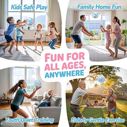 Miniatura 5 de Balón de voleibol ligero súper suave, pelota de voleibol de tela segura y silenciosa para jugar en interiores, tamaño oficial 5 para niños, jóvenes,