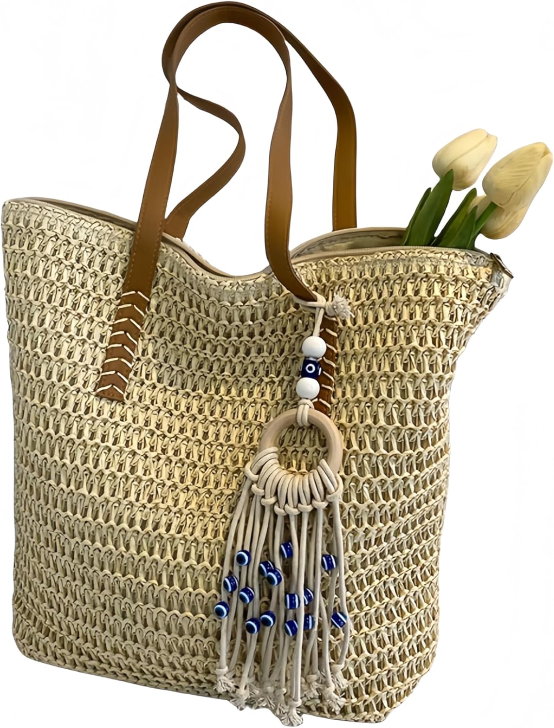 Straw Beach Bags for Women Woven Beach Tote Bag Casual Boho Large Shoulder Handbags Purse for Vacation Holiday
