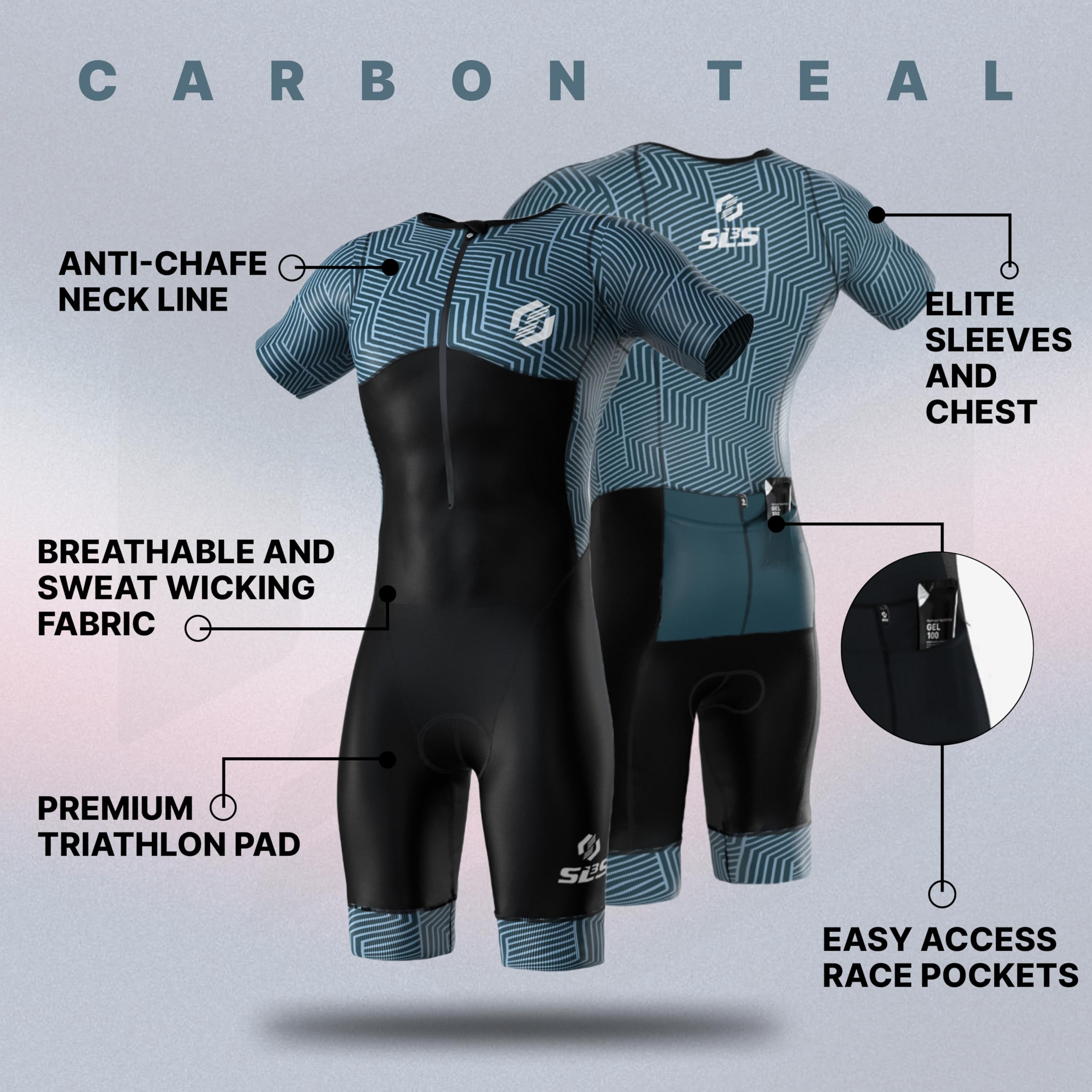 SLS3 Traje de Triatlón para Hombre - Tri Suit con Mangas Aerodinámicas para Hombre - Tejidos PRO FX para Triatlón Masculino (Sky Hex, L)