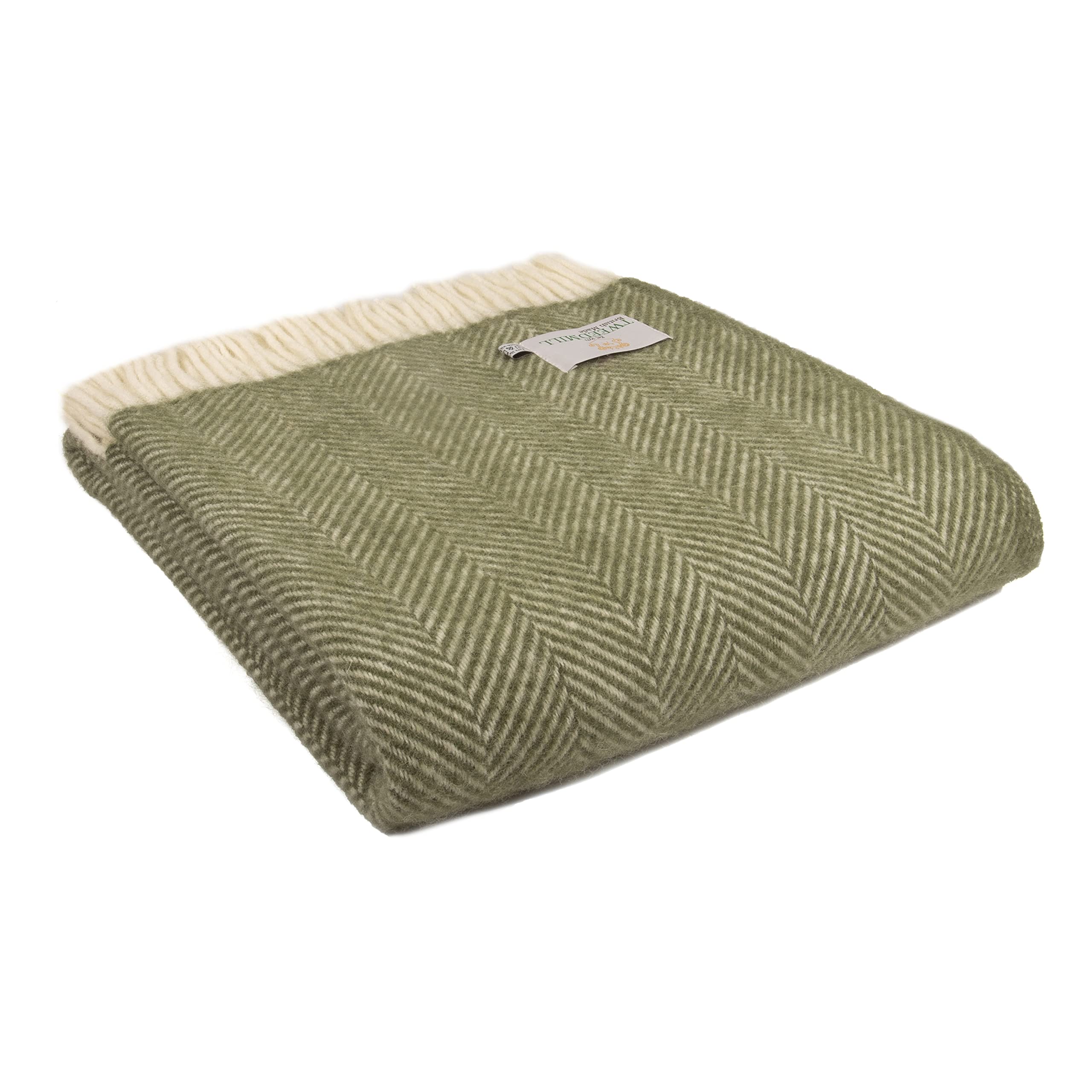Homespace Direct Fishbone Olive Wool Throw - Olive