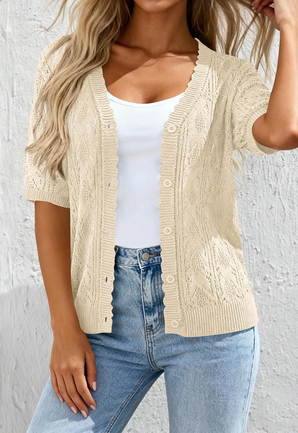 PRETTYGARDEN Women's Lightweight Spring Cardigans 2026 Short Sleeve Crochet Knit Sweater Tops Summer Beach Vacation Clothes - Image 3