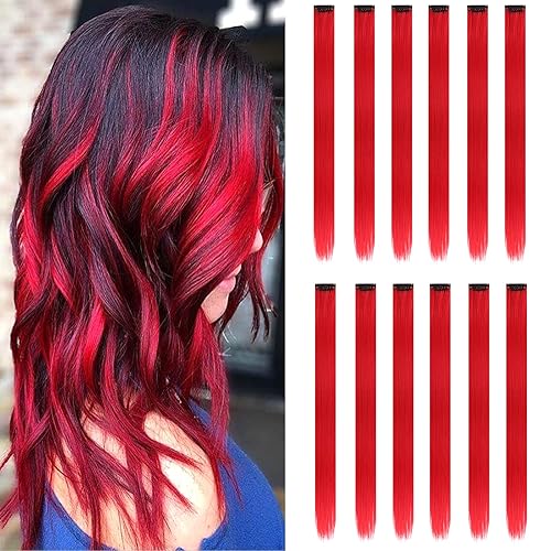 12 extensiones de cabello rojo de colores, lacio, multicolor, extensiones de cabello colorido con clip de 20 pulgadas, extensiones de cabello disponible en Yaxa Venezuela