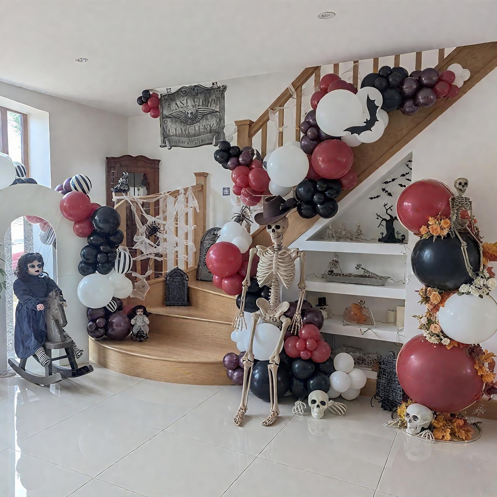 Zestaw łuku balonowego na Halloween, krwawe balony, girlanda, czarno-czerwony balon z horrorem, marmurowe, lateksowe balony na straszną straszną morderczą noc, duch, upiorny wampir, urodziny
