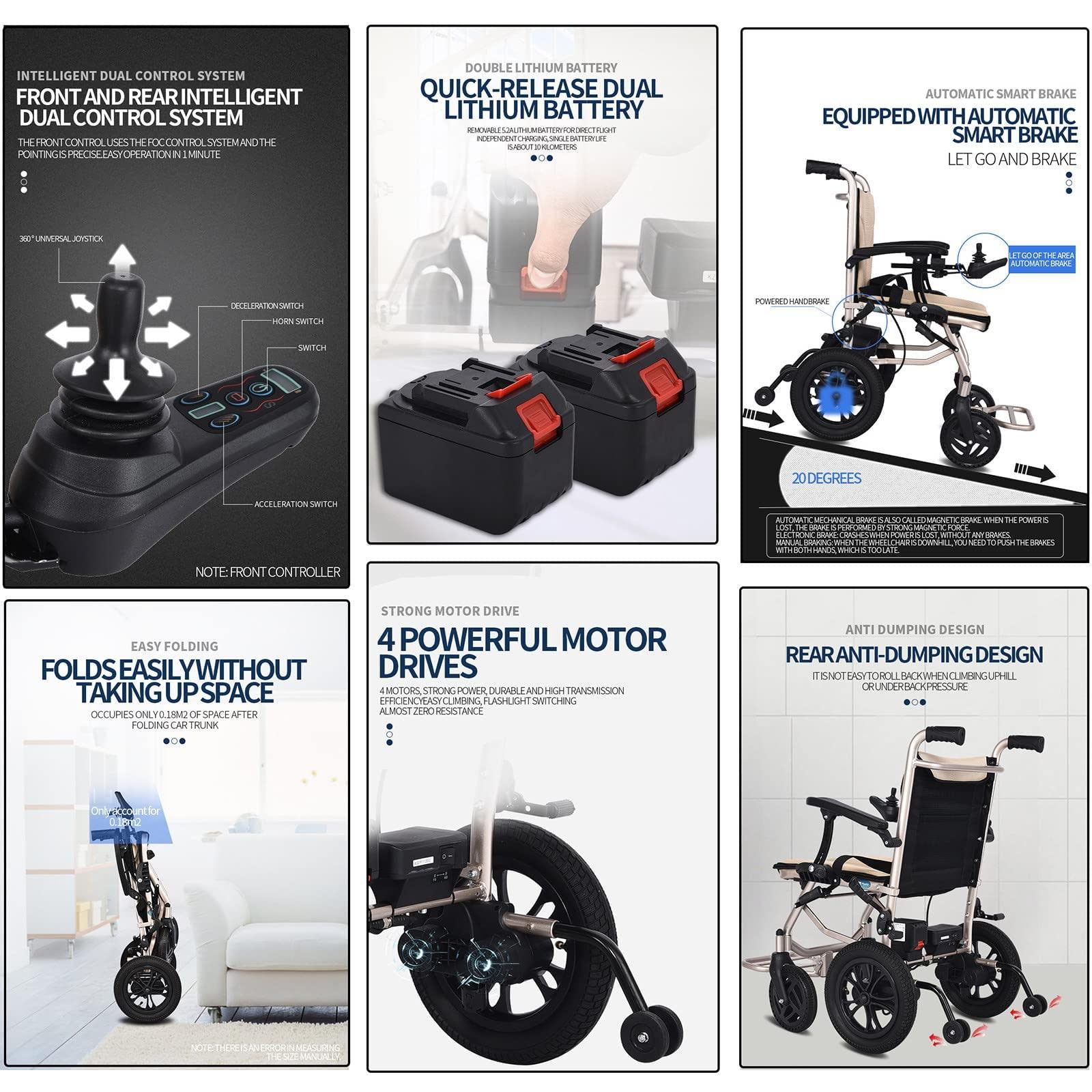 Silla Ruedas EléCtrica Para Adultos: BateríAs Duales + Controles Duales, Silla De Ruedas Para Discapacitados Plegable Y Liviana De 14 Kg, Rango De Resistencia: 20 Km, Carga: 100 Kg