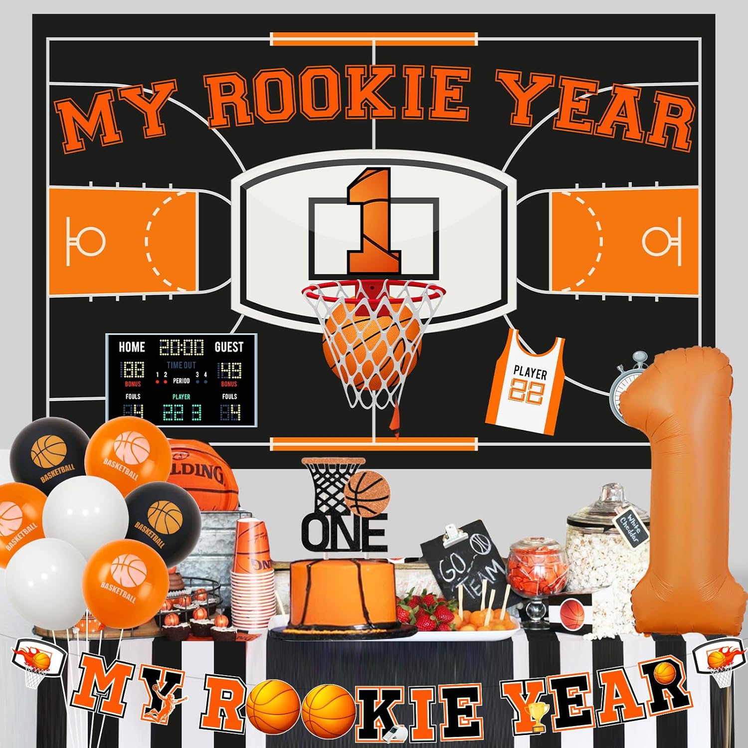 Basketball 1st Birthday Decorations My Rookie Year First Birthday Party Decorations Banner Backdrop Basketball 1st Birthday Party Supplies Cake Toppers Sports Theme 1st Birthday Party Supply