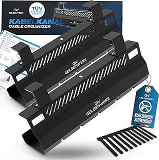 Kabelkanal Schreibtisch Schwarz 2er Set – Kabelmanagement Schreibtisch für saubere Kabelführung – Metall Kabelwanne ohne Bohren – Kabel Organizer - 2 Montagearten